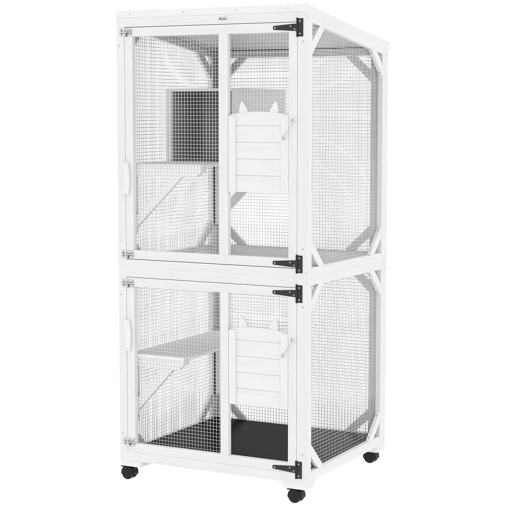 pawhut-catio-sur-lev-roulettes-182-cm-avec-plateformes-et-toit-blanc image 2