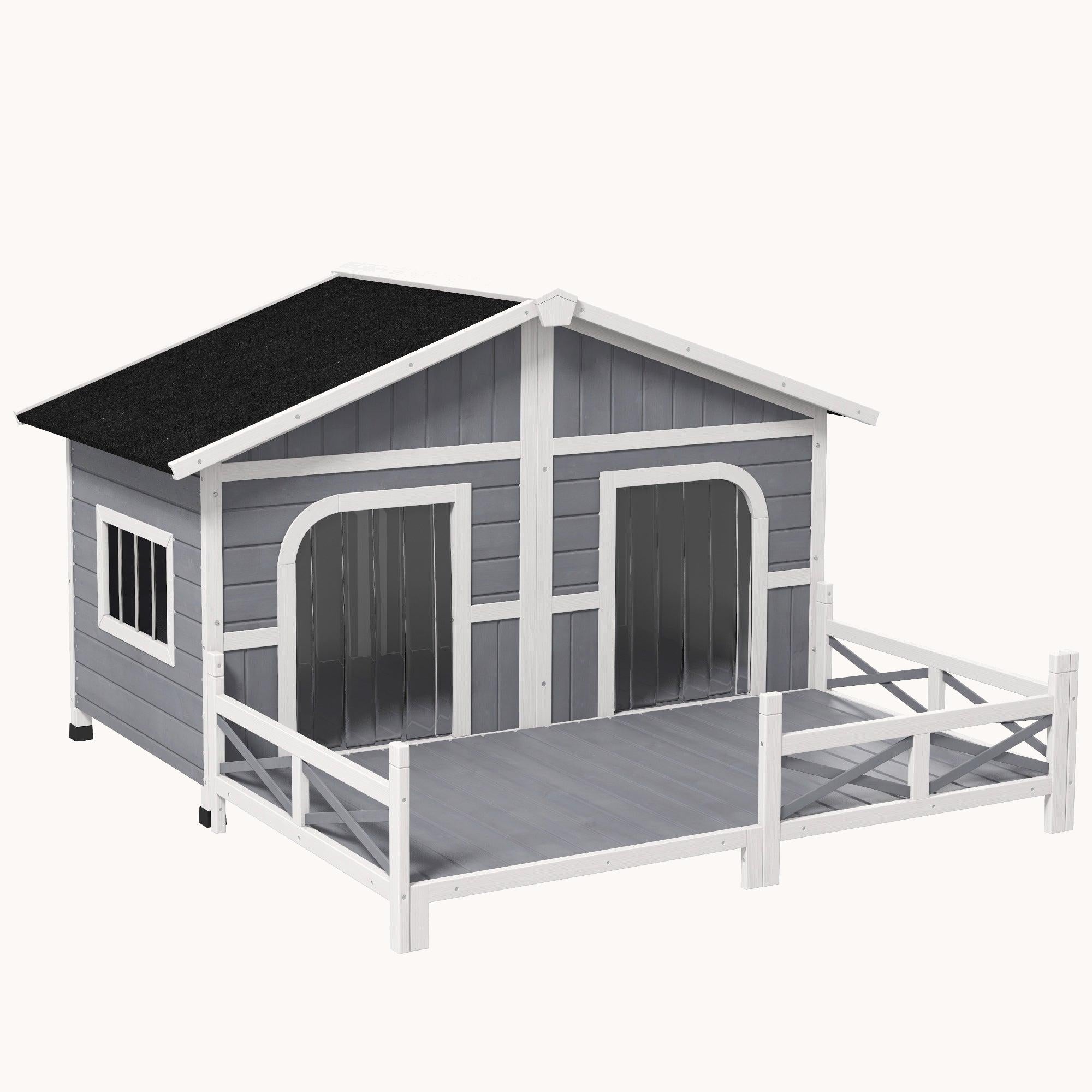 pawhut-niche-en-bois-double-avec-porche-et-toit-asphalte-imperm-able-pour-chiens image 1