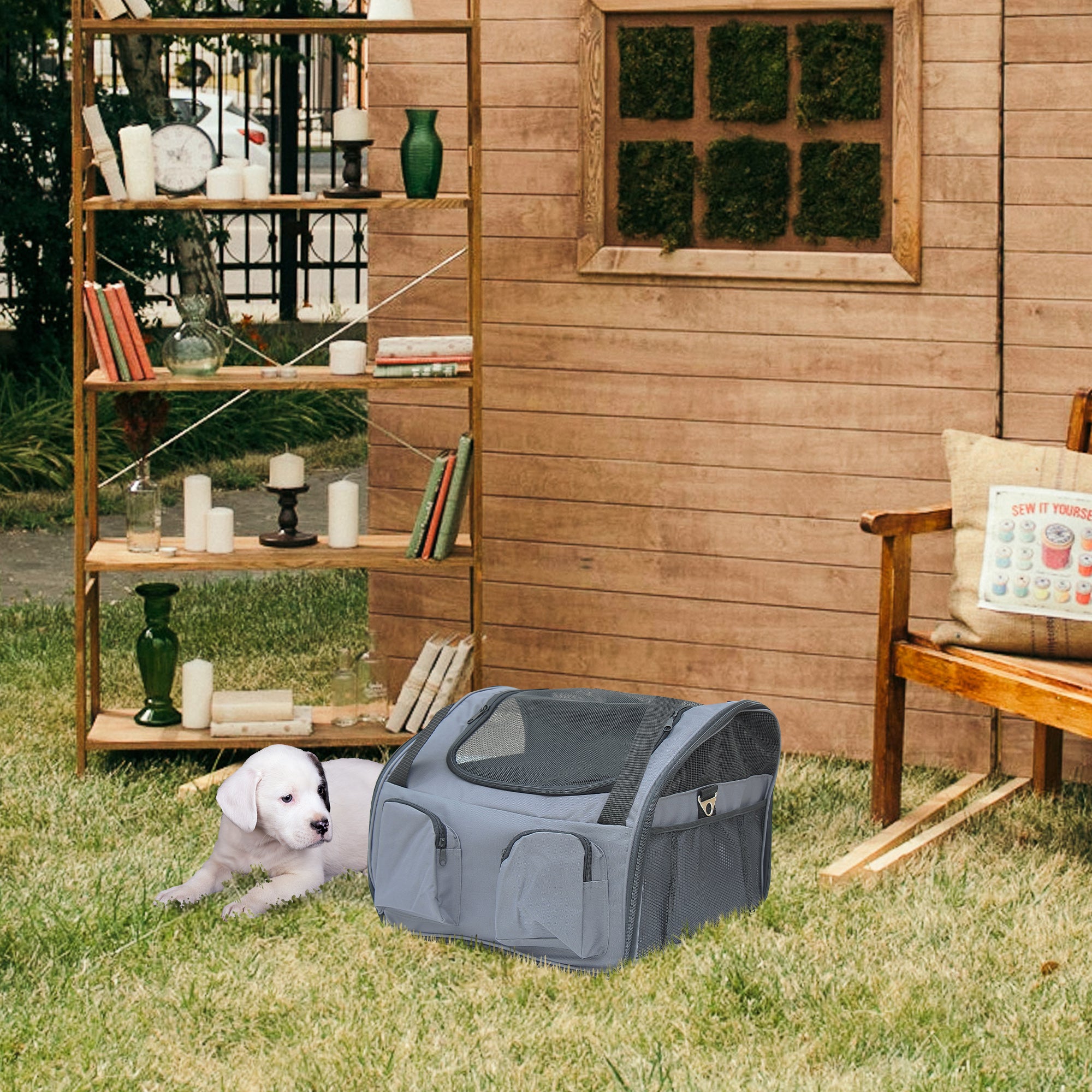 pawhut-sac-de-transport-pliable-gris-41x34x30-cm-pour-chats-et-petits-chiens image 4