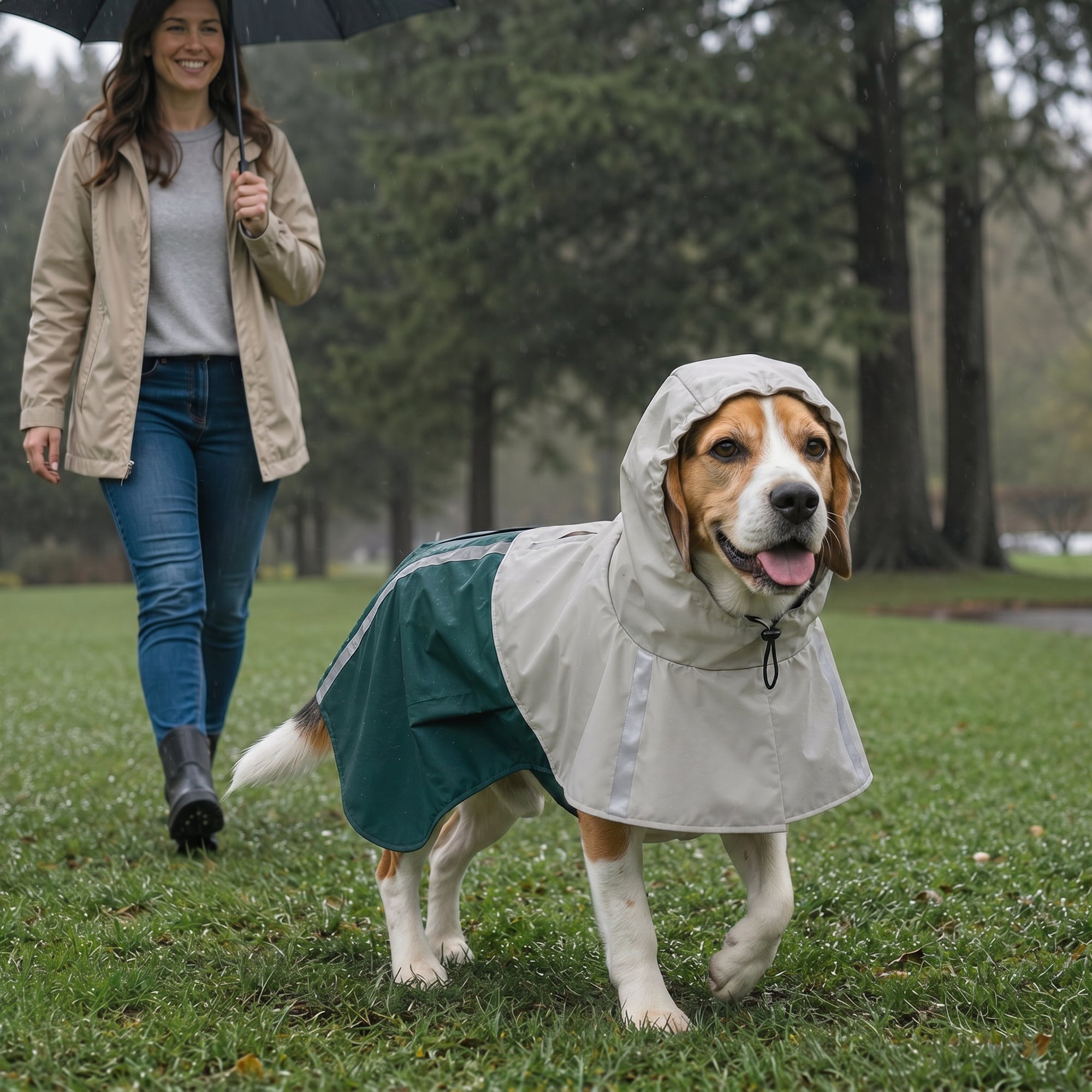 pawhut-imperm-able-pour-chien-moyen-vert-taille-m-avec-capuche image 3