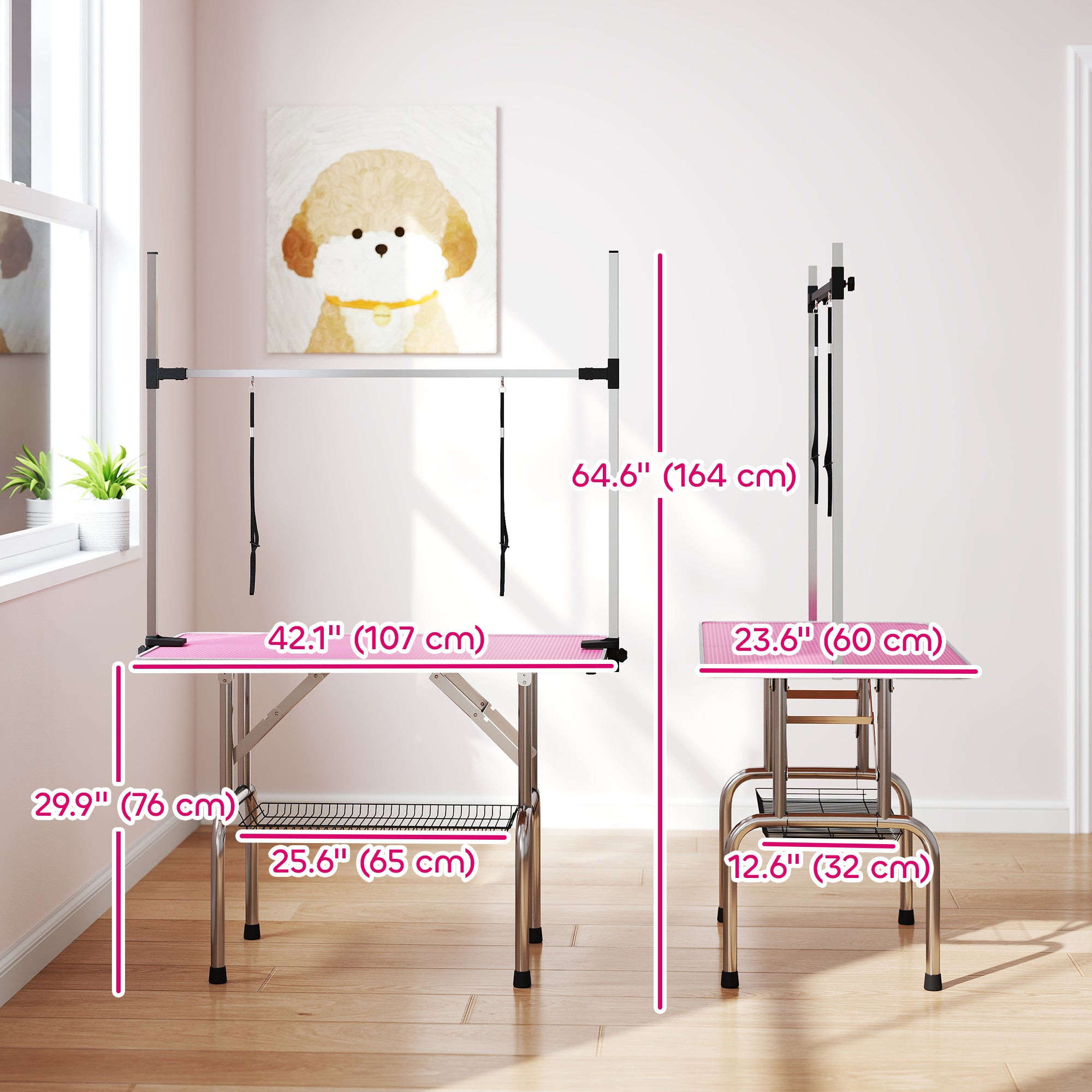 pawhut-table-de-toilettage-pliable-pour-chien-43-109-cm-avec-bras-r-glable-8-32- image 5