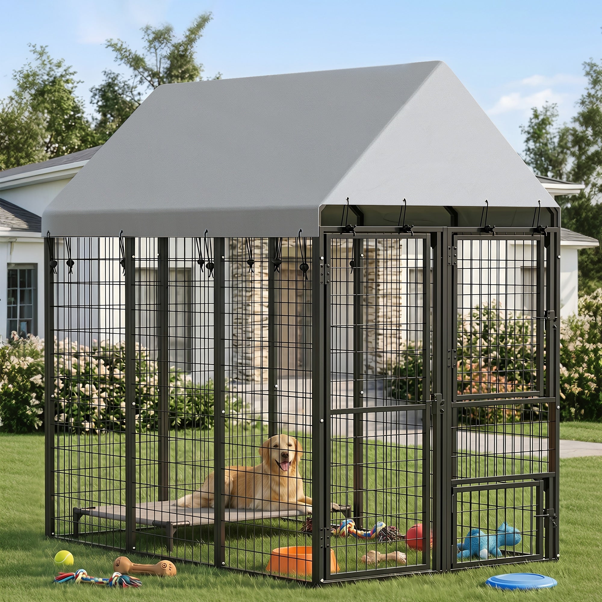 pawhut-chenil-ext-rieur-extensible-6-x-4-x-6-avec-toit-3-portes-et-verrou image 3