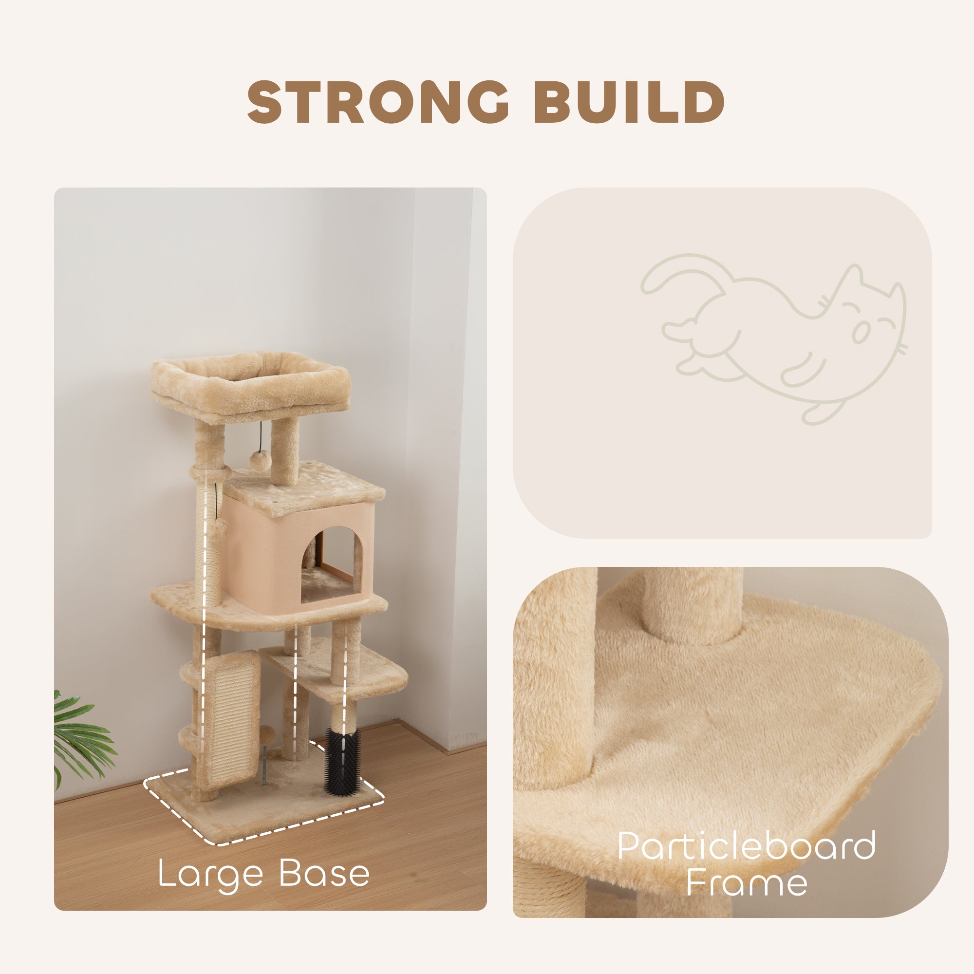 pawhut-arbre-chat-41-avec-niche-couchage-griffoirs-et-brosse-beige image 8