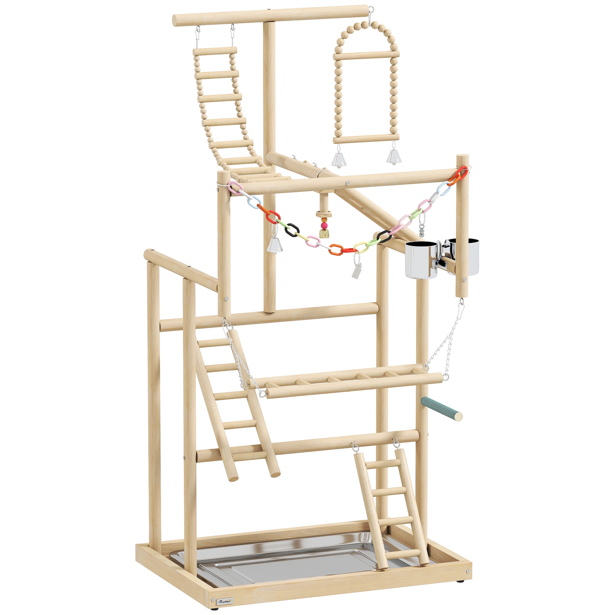 pawhut-aire-de-jeu-perroquet-en-bois-95-cm-avec-chelles-jouet-cha-ne-et-mangeoir image 2