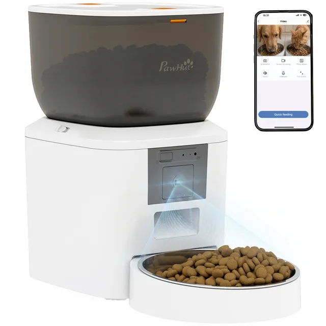 pawhut-distributeur-croquettes-chat-automatique-avec-cam-ra-4l image 1
