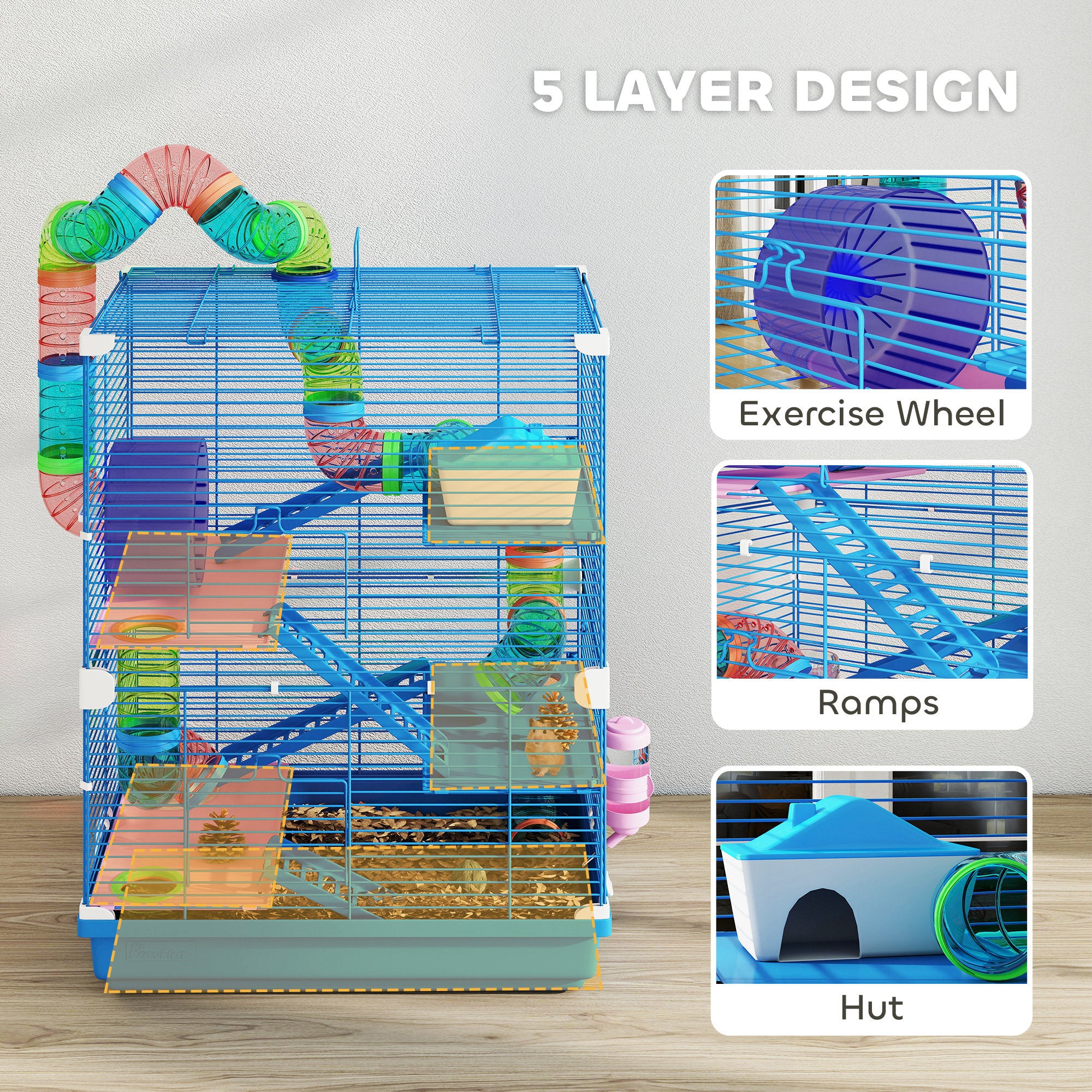 pawhut-cage-hamster-5-tages-tunnels-roue-bleu image 8