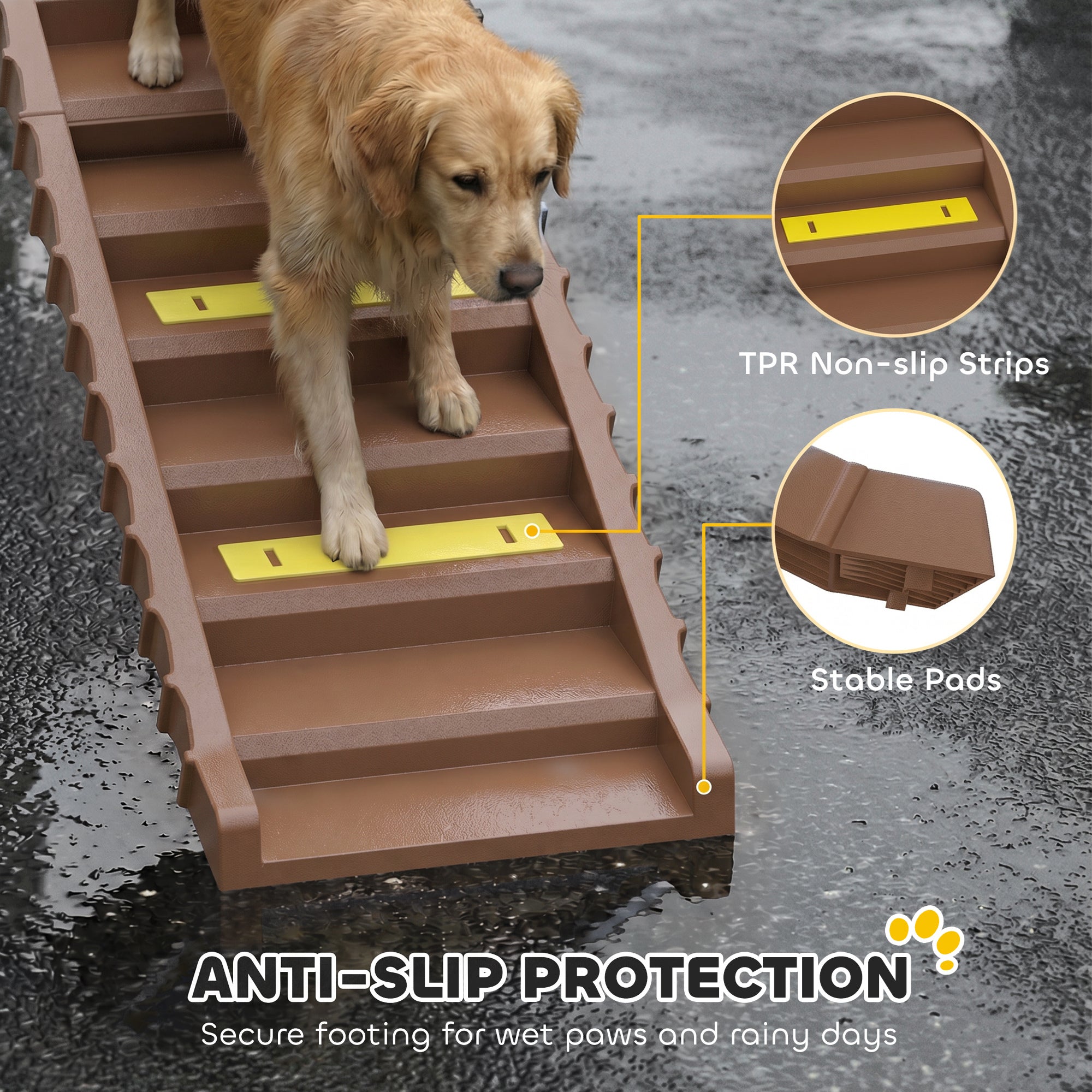 pawhut-escalier-rampa-pliable-10-marches-pour-chien-voiture-suv-68-kg-marron image 7