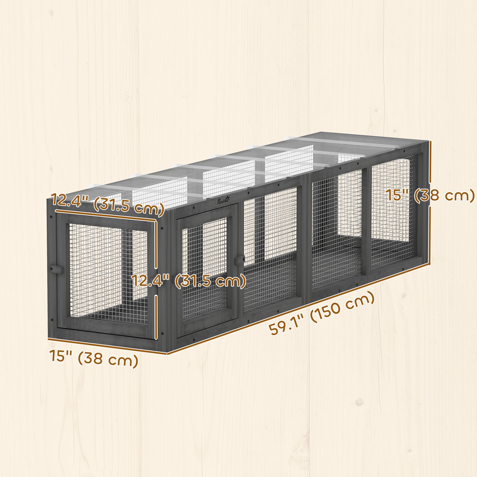 pawhut-tunnel-ext-rieur-chat-bois-modulaire-3-portes-gris image 5