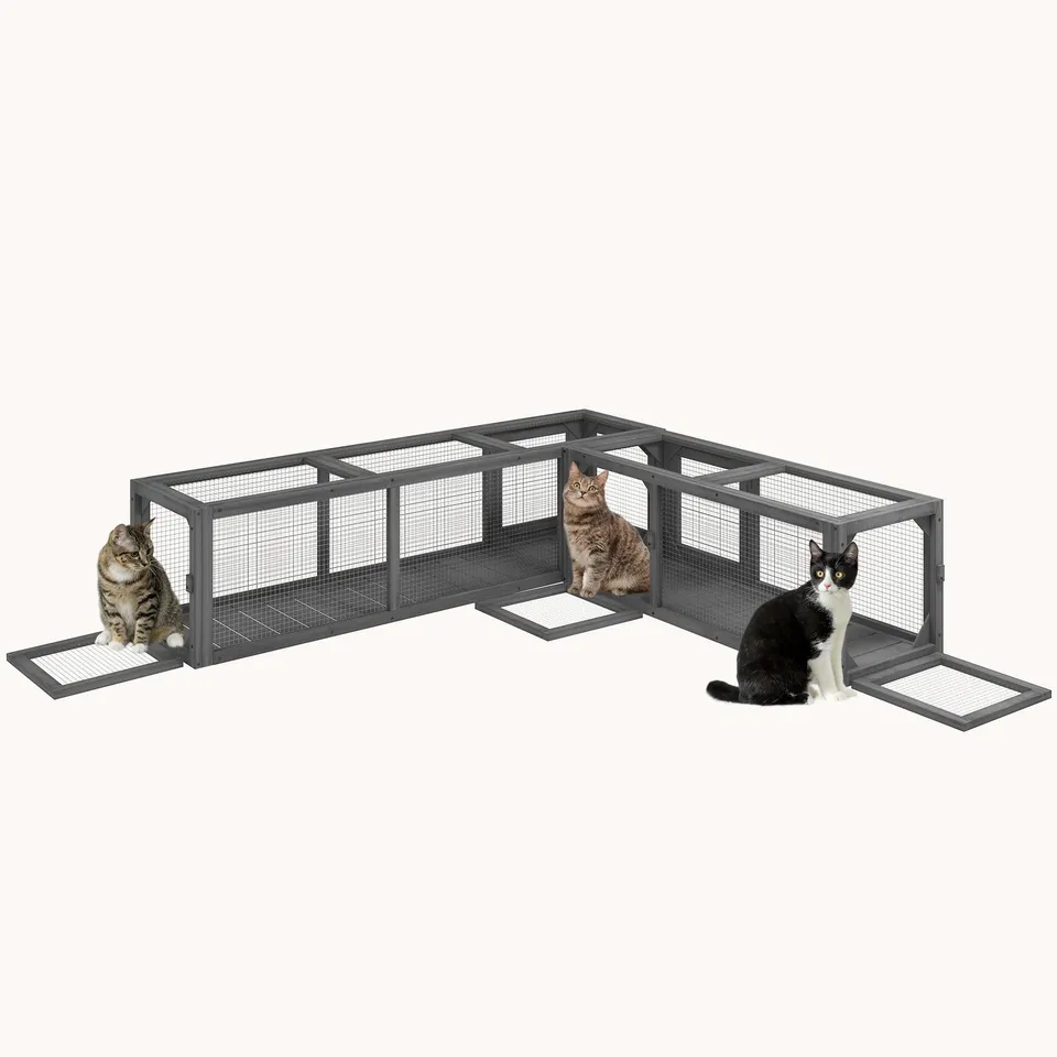 pawhut-tunnel-chat-ext-rieur-bois-250-cm-8-portes-modulable-gris-fonc image 1