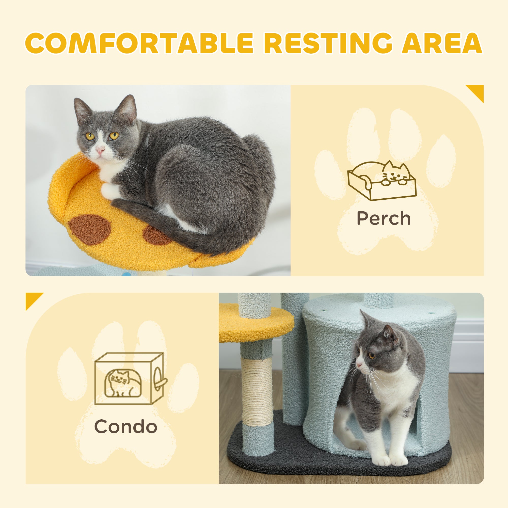 pawhut-arbre-chat-80-cm-avec-niche-perchoir-pizza-et-griffoir-sisal-bleu image 8