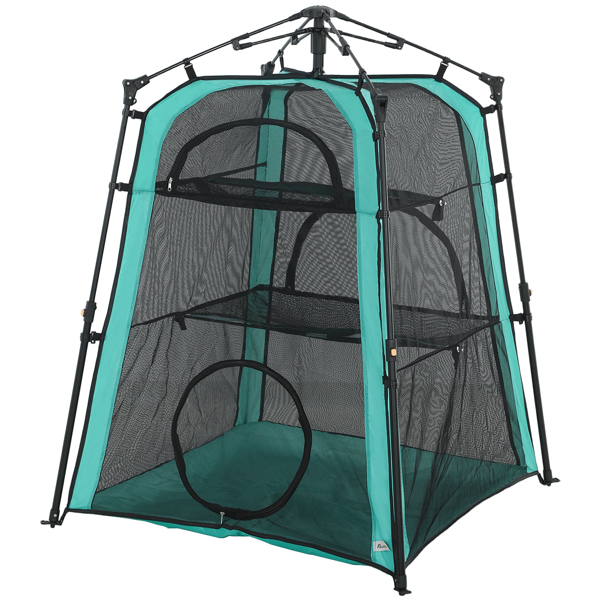 pawhut-tente-pour-chat-3-niveaux-portable-avec-maille-respirante-vert-137-cm image 2