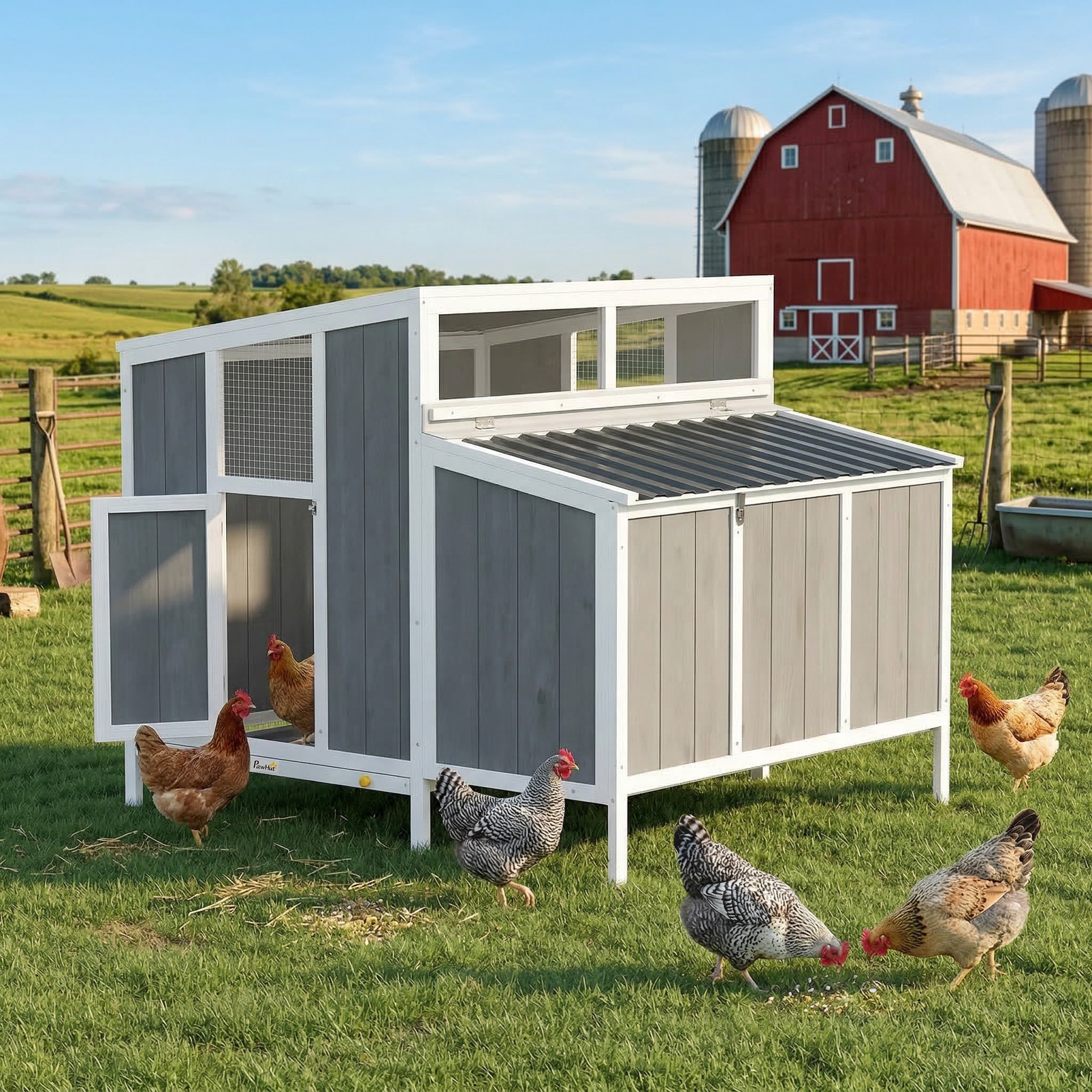 pawhut-poulailler-en-bois-pour-4-6-poules-avec-pondoir-et-tiroir-122-x-99-x-102- image 4