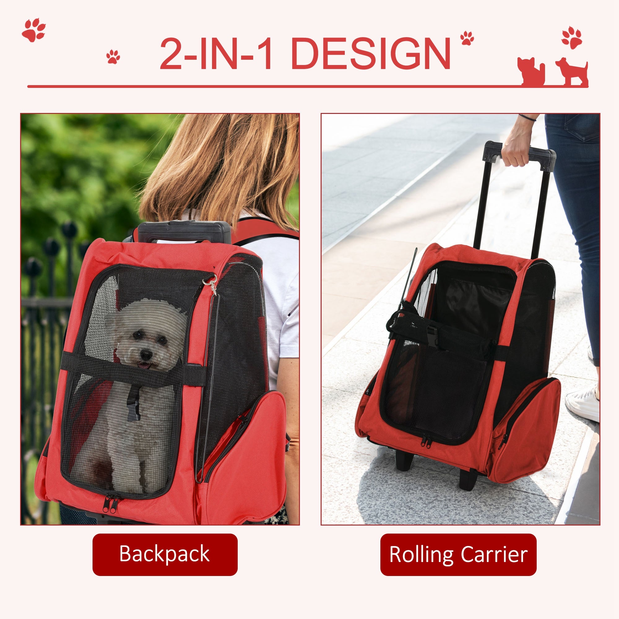 pawhut-sac-dos-transport-chat-roulettes-trolley-t-lescopique-42-x-25-x-55-cm-rou image 6