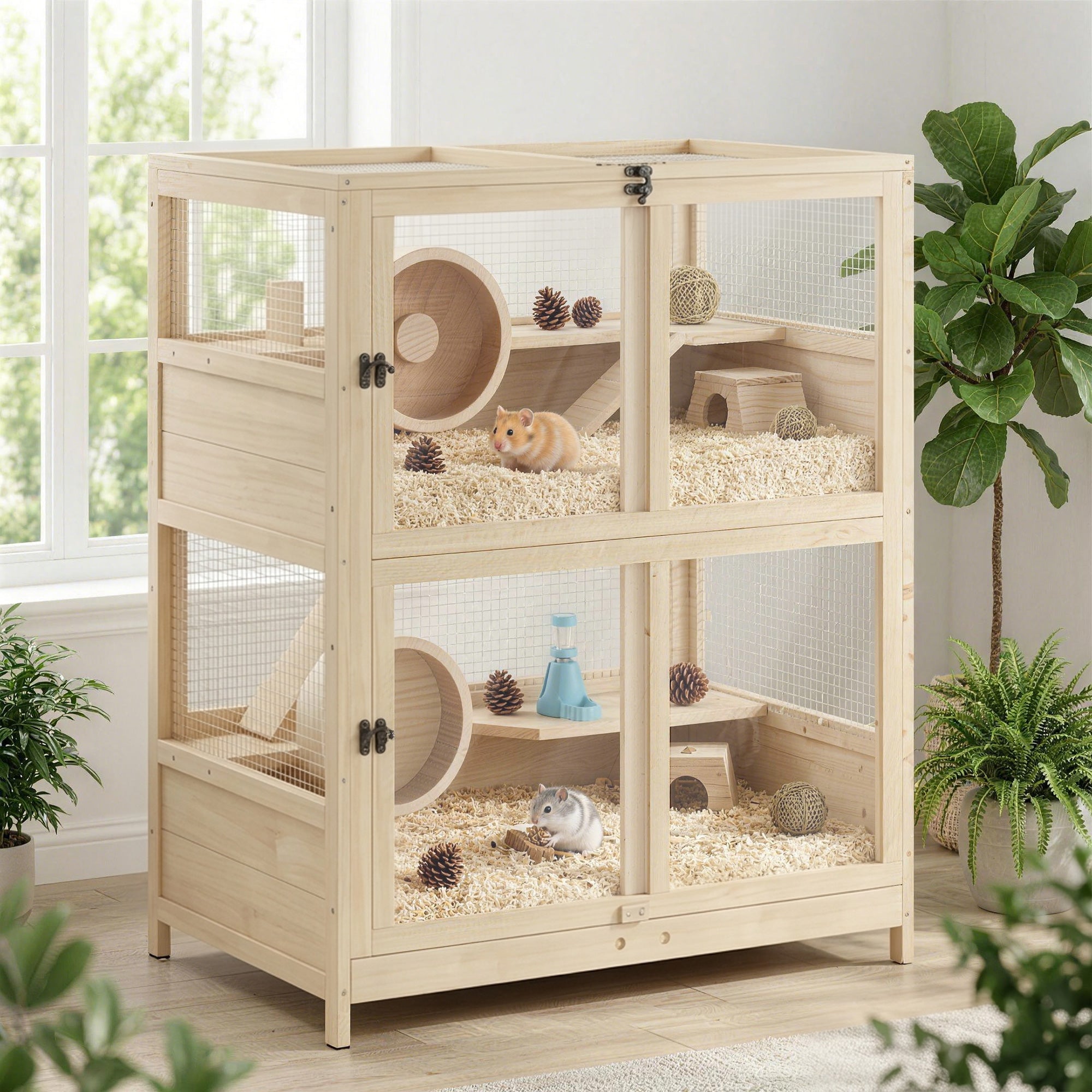 pawhut-cage-hamster-bois-4-niveaux-avec-toit-grillag-et-tiroir-84-x-53-x-91-cm image 4