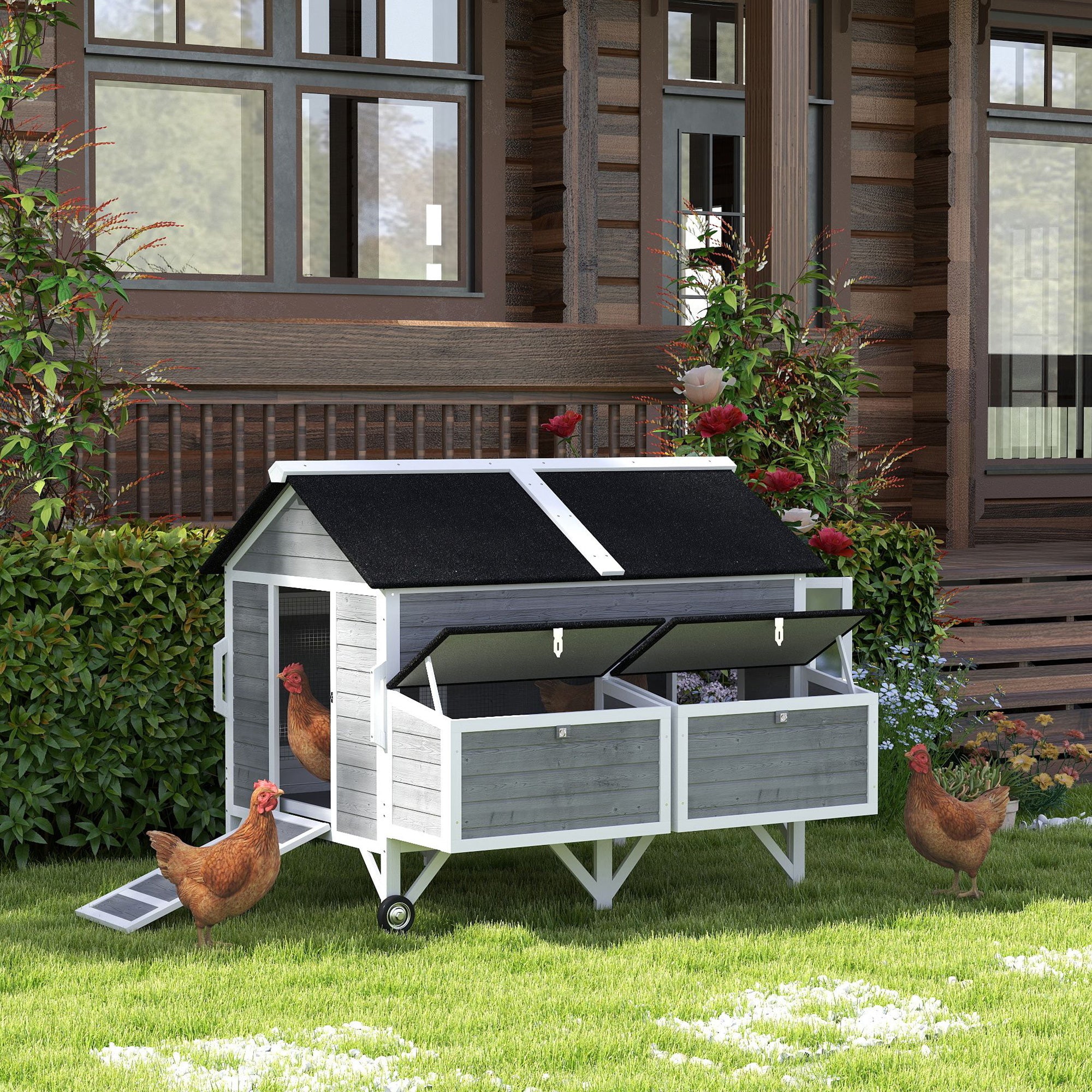 pawhut-poulailler-mobile-sur-roues-avec-2-pondoirs-gris image 3