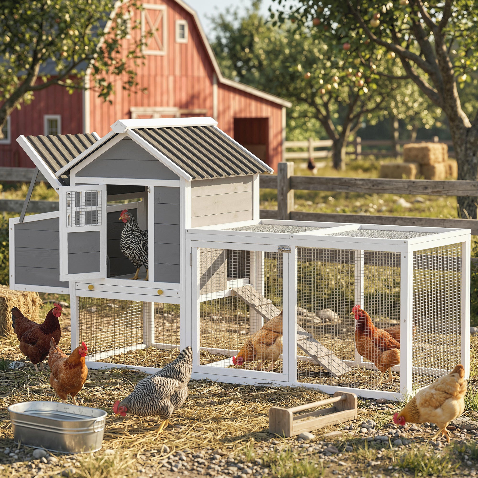 pawhut-poulailler-en-bois-82-pour-2-3-poules-avec-pondoir-et-tiroir-gris image 3
