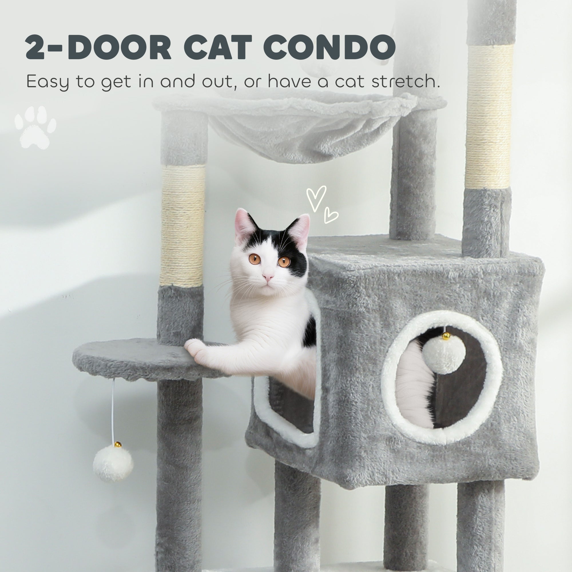 pawhut-arbre-chat-gris-165-cm-avec-2-niches-hamac-rampe-et-perchoir image 7
