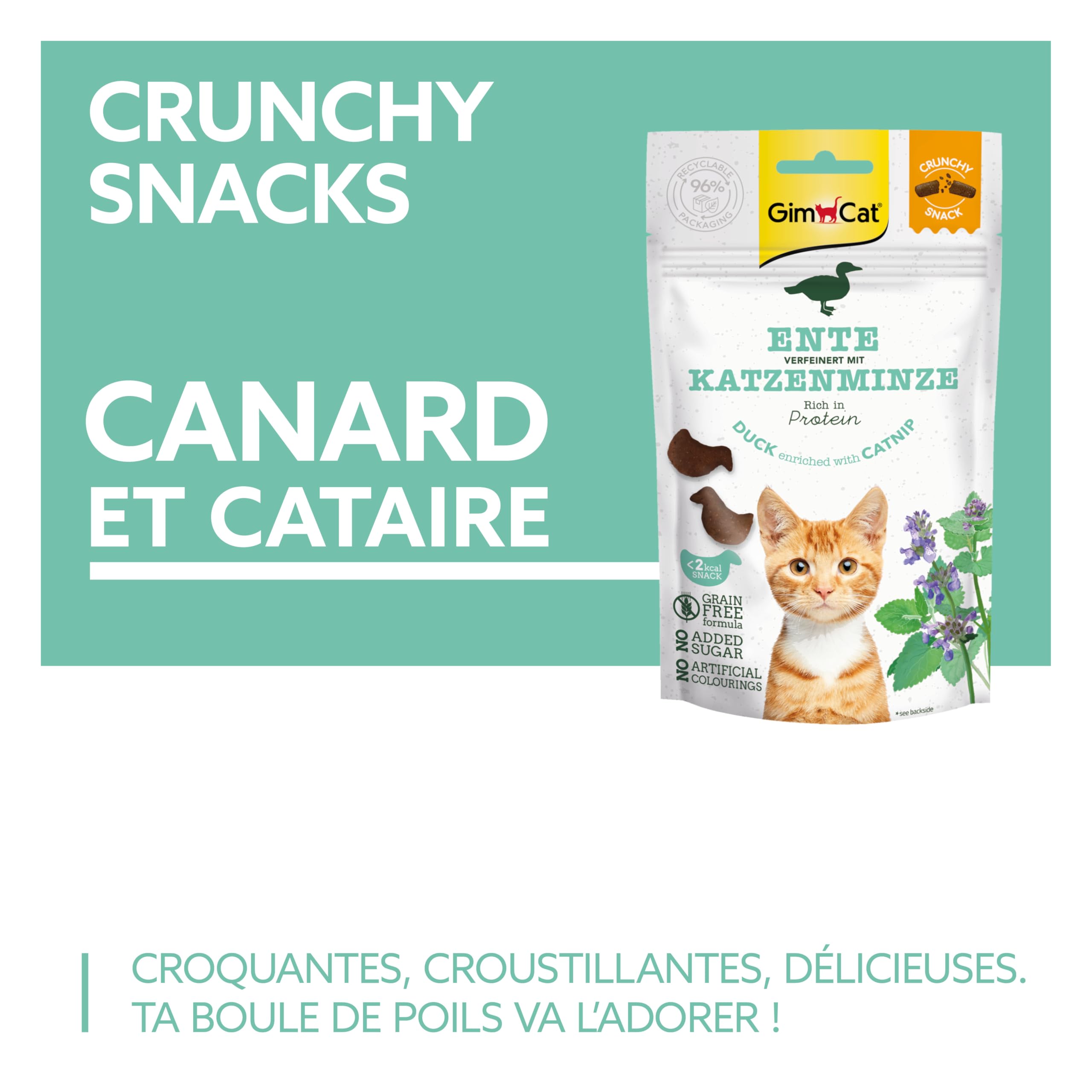 gimcat-crunchy-snacks-canard-herbe-chat-50-g image 2