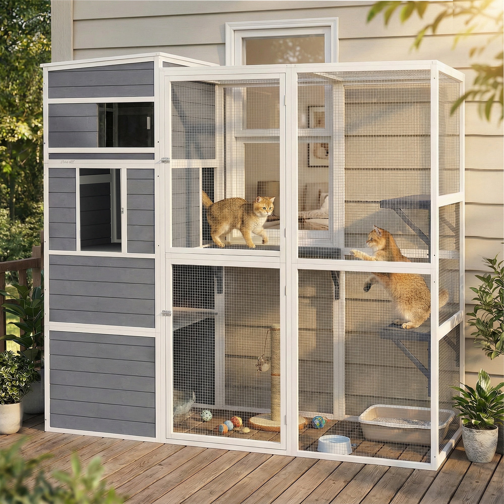 pawhut-catio-ext-rieur-4-niveaux-avec-enclos-et-parcours-gris image 3