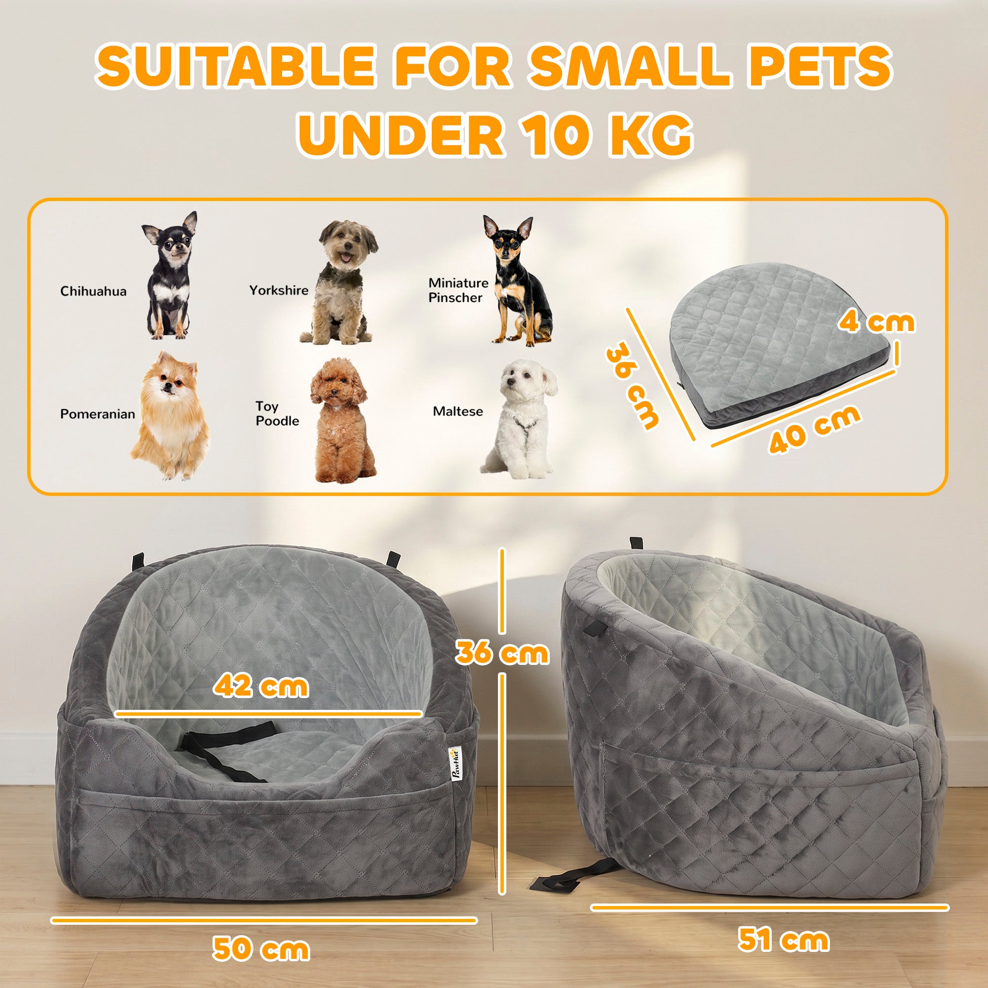 pawhut-si-ge-auto-rehausseur-portable-pour-petit-chien-moins-de-10-kg-coussin-pa image 5