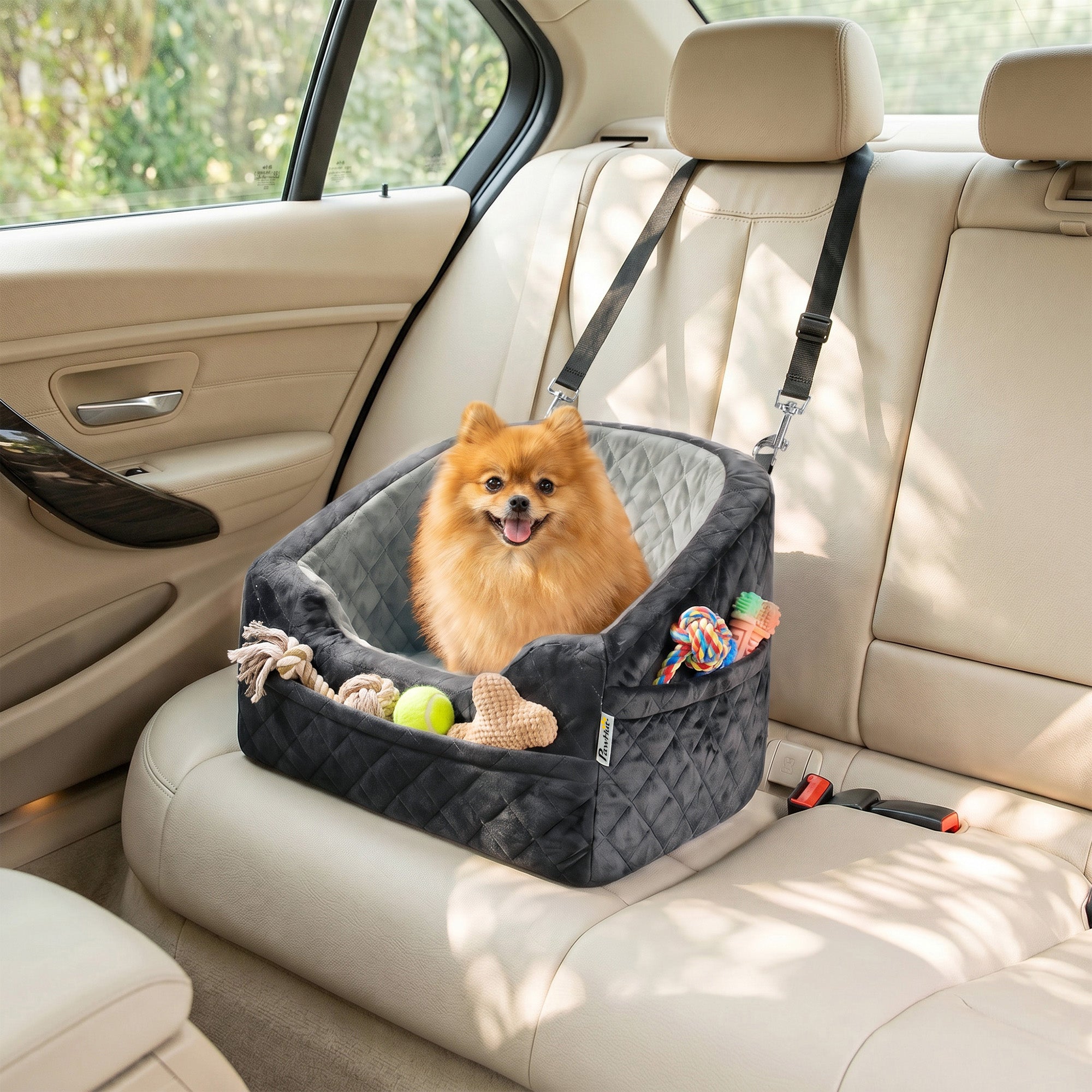 pawhut-si-ge-auto-rehausseur-portable-pour-petit-chien-moins-de-10-kg-coussin-pa image 3