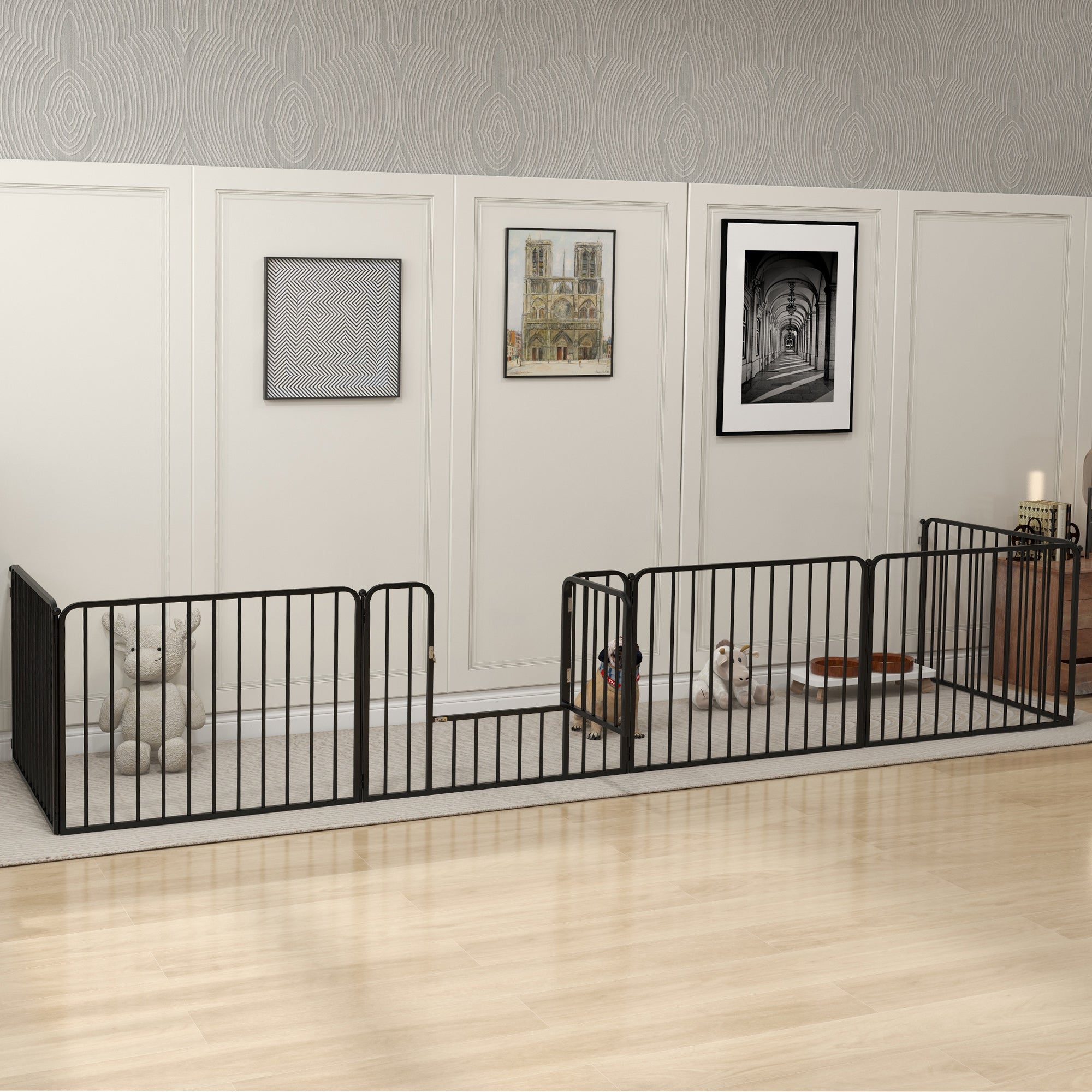 pawhut-parc-pour-chiot-8-panneaux-61-cm-acier-barres-verticales-fixation-murale image 3