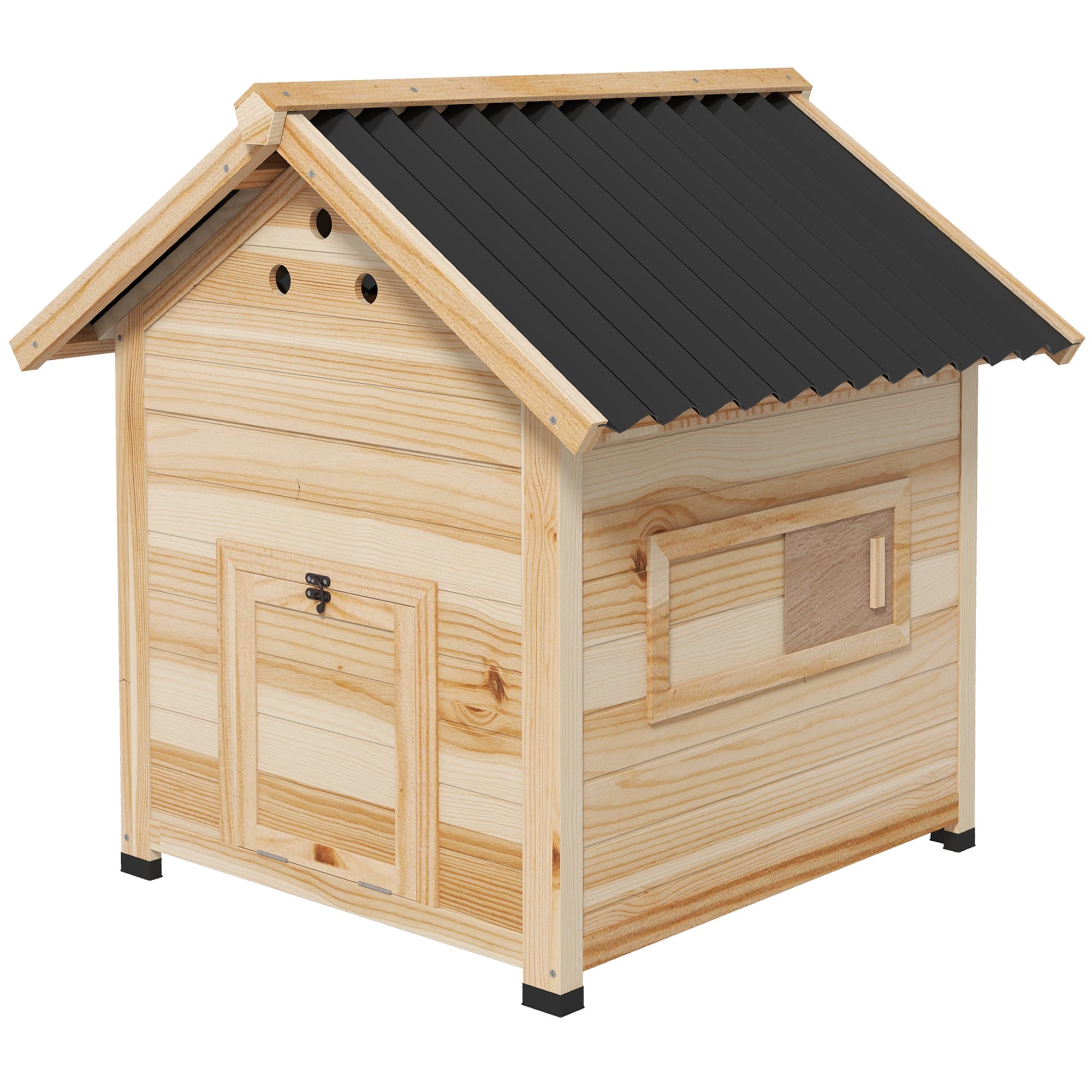 pawhut-abri-canard-en-bois-de-sapin-avec-toit-ouvrable-finition-naturelle image 2