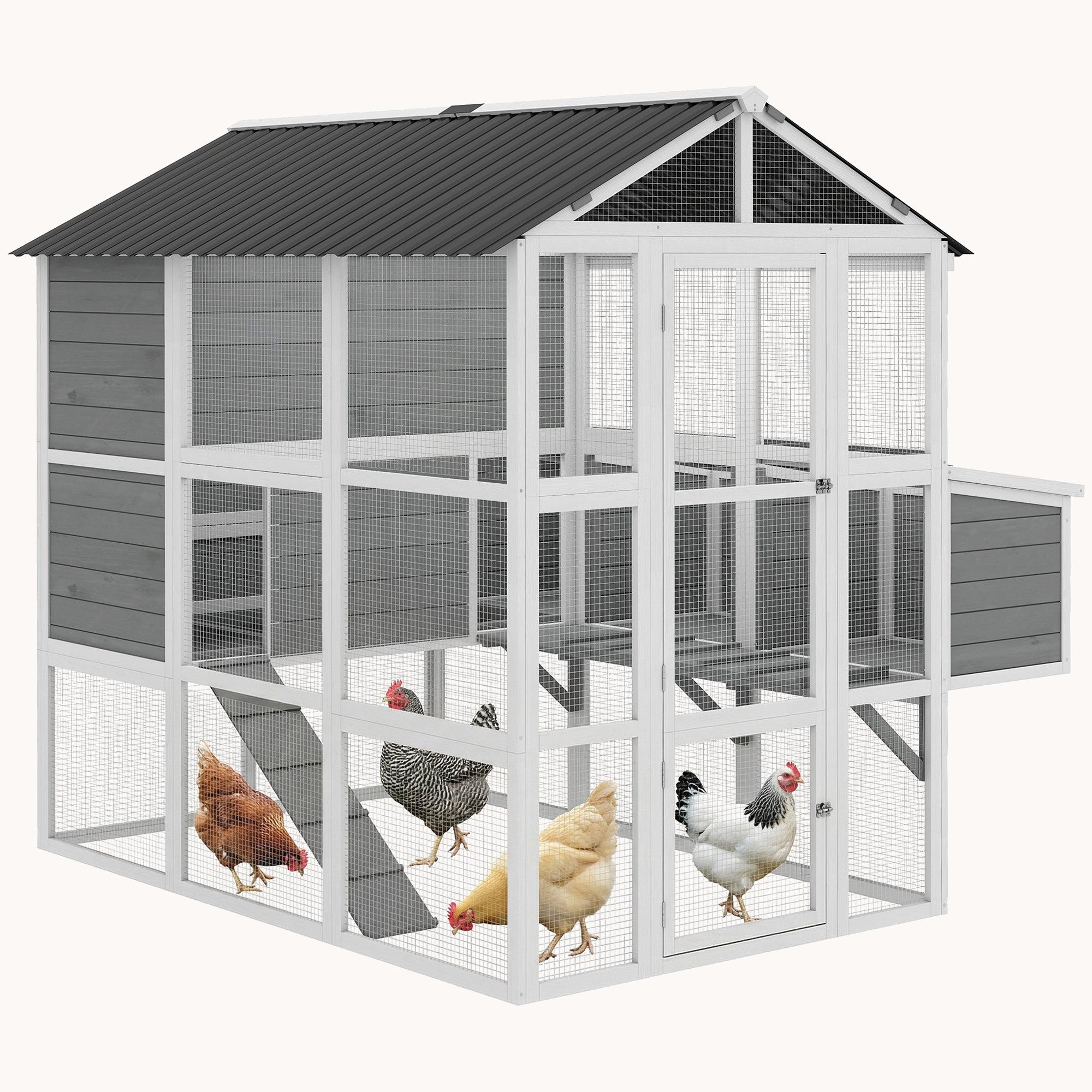 pawhut-poulailler-en-bois-77-avec-parc-pour-6-8-poules-gris image 1