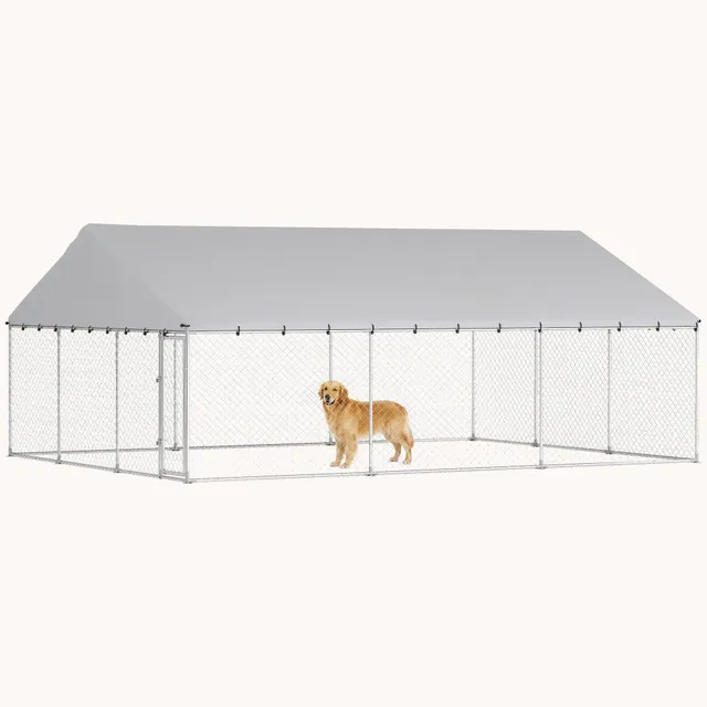 pawhut-chenil-ext-rieur-xxl-avec-toit-imperm-able-20-x-15-argent image 1