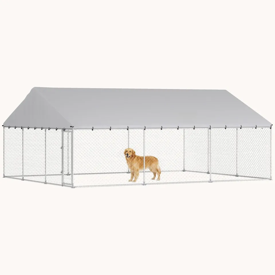 pawhut-chenil-ext-rieur-xxl-avec-toit-imperm-able-20-x-15-argent image 1