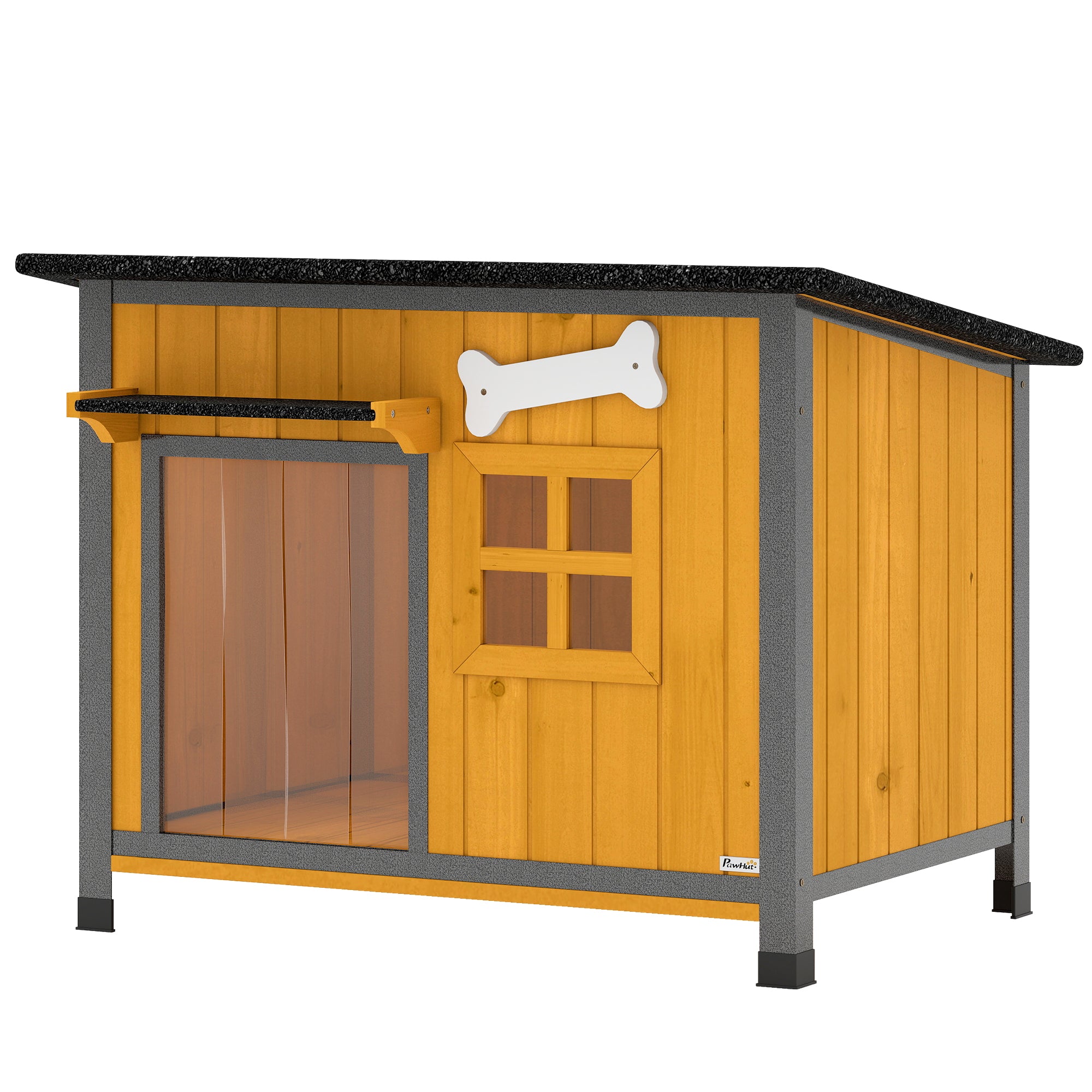pawhut-niche-chien-bois-et-acier-toit-ouvrable-jaune image 2