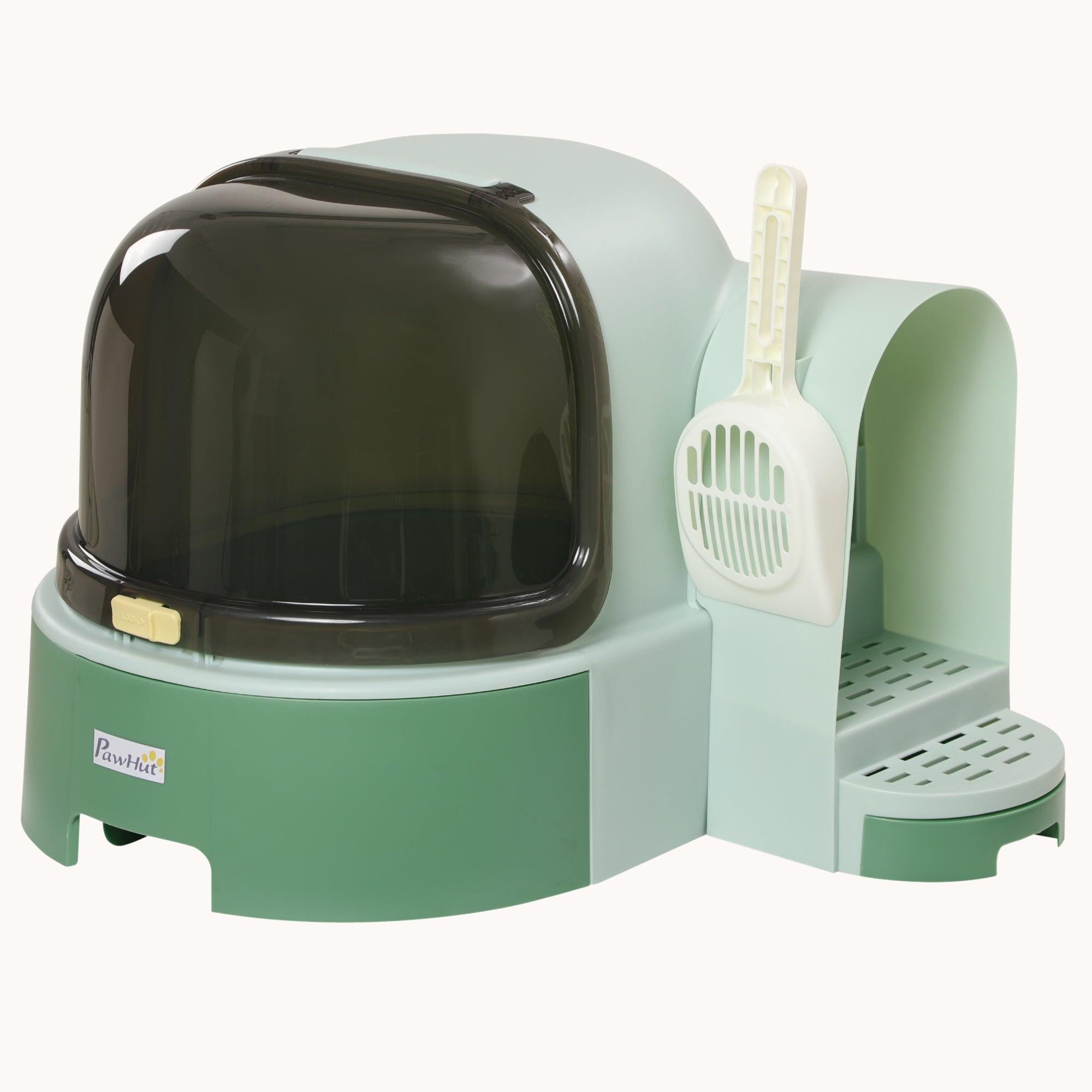 pawhut-bac-liti-re-couvert-vert-avec-couvercle-ouvrable-porte-lat-rale-et-pelle image 1
