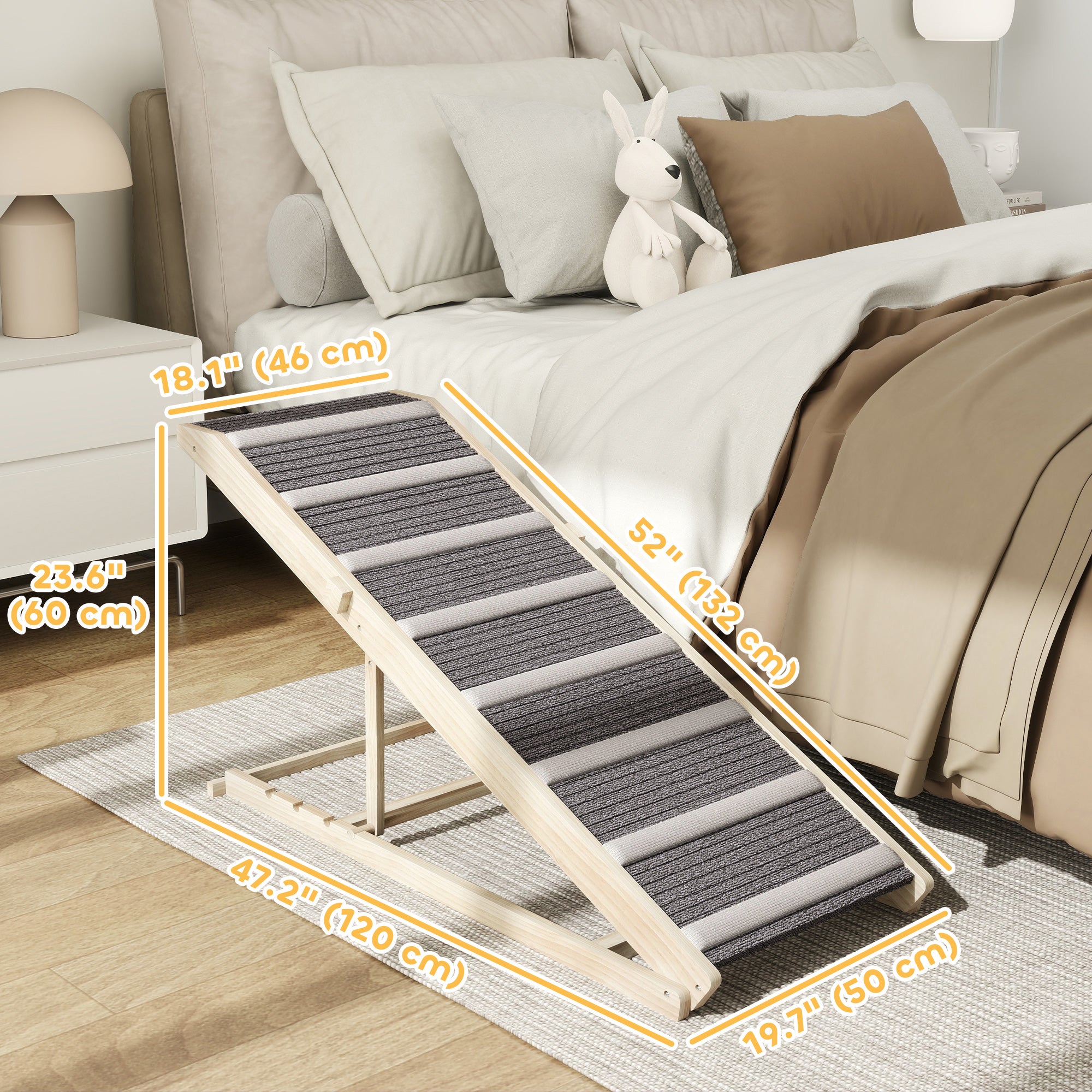 pawhut-rampe-pliable-pour-chien-pour-canap-ou-lit-4-hauteurs-r-glables-naturel image 5