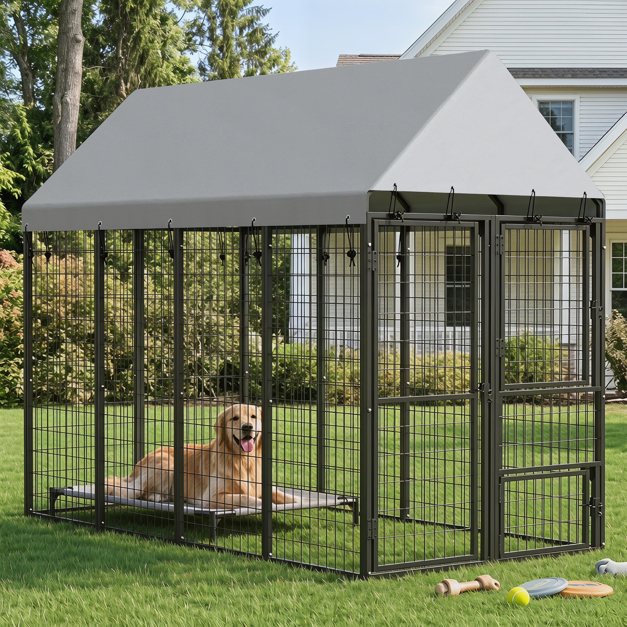 pawhut-chenil-ext-rieur-xxl-8-x-4-x-6-extensible-avec-toit-et-3-portes image 3