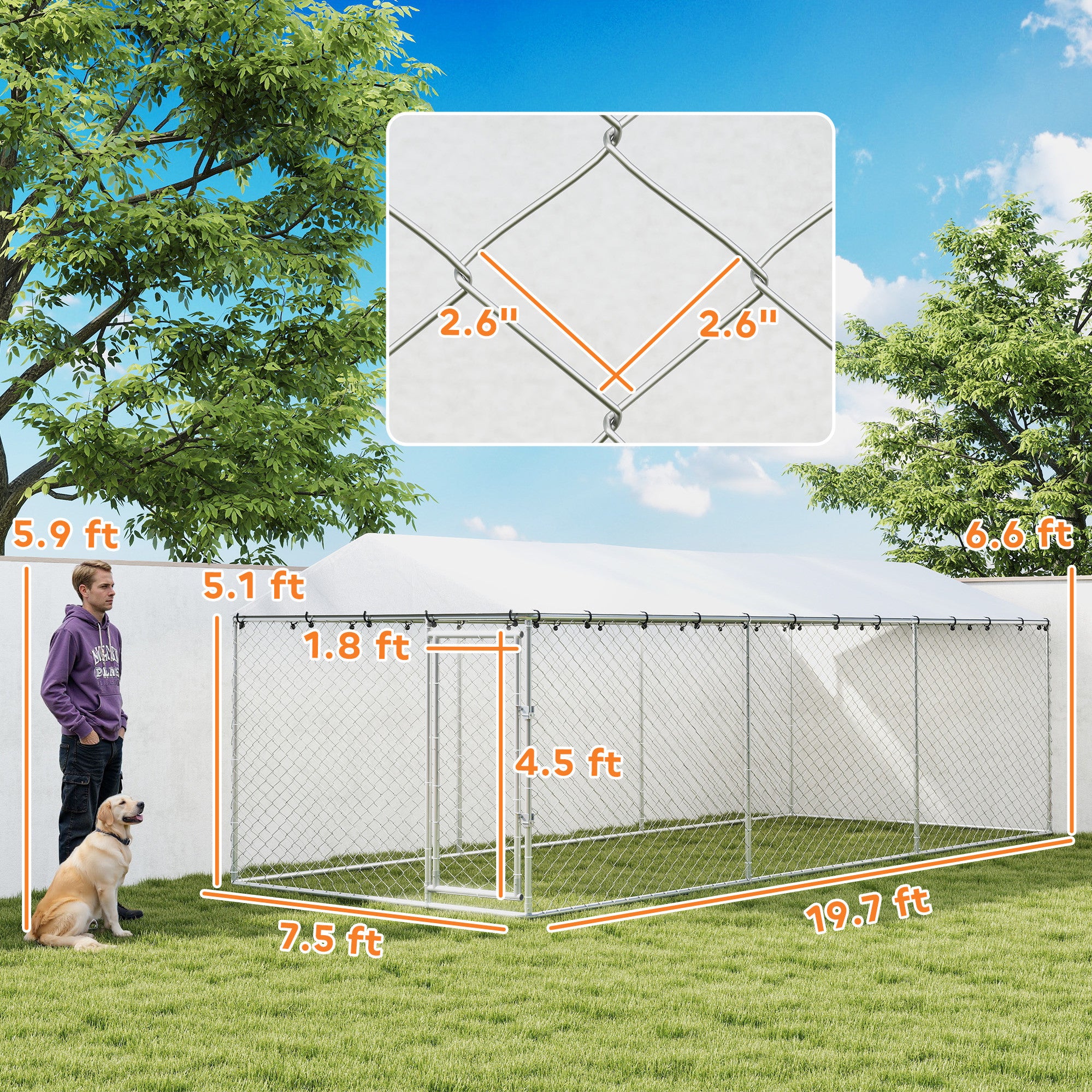 pawhut-chenil-ext-rieur-walk-in-20-x-7-5-avec-toit-tanche-argent image 5