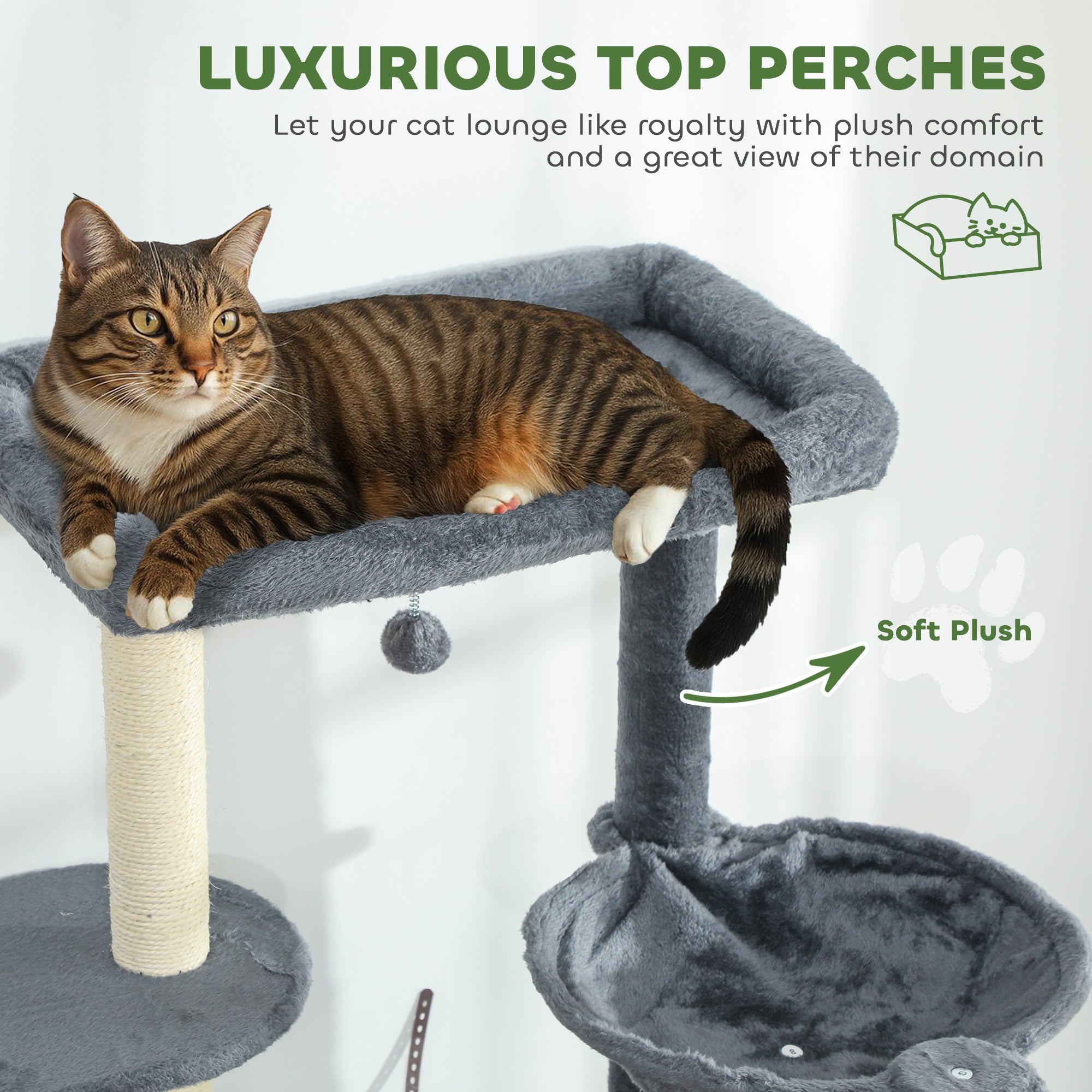 pawhut-arbre-chat-g-ant-79-avec-2-niches-2-perchoirs-et-hamac-gris-fonc image 7
