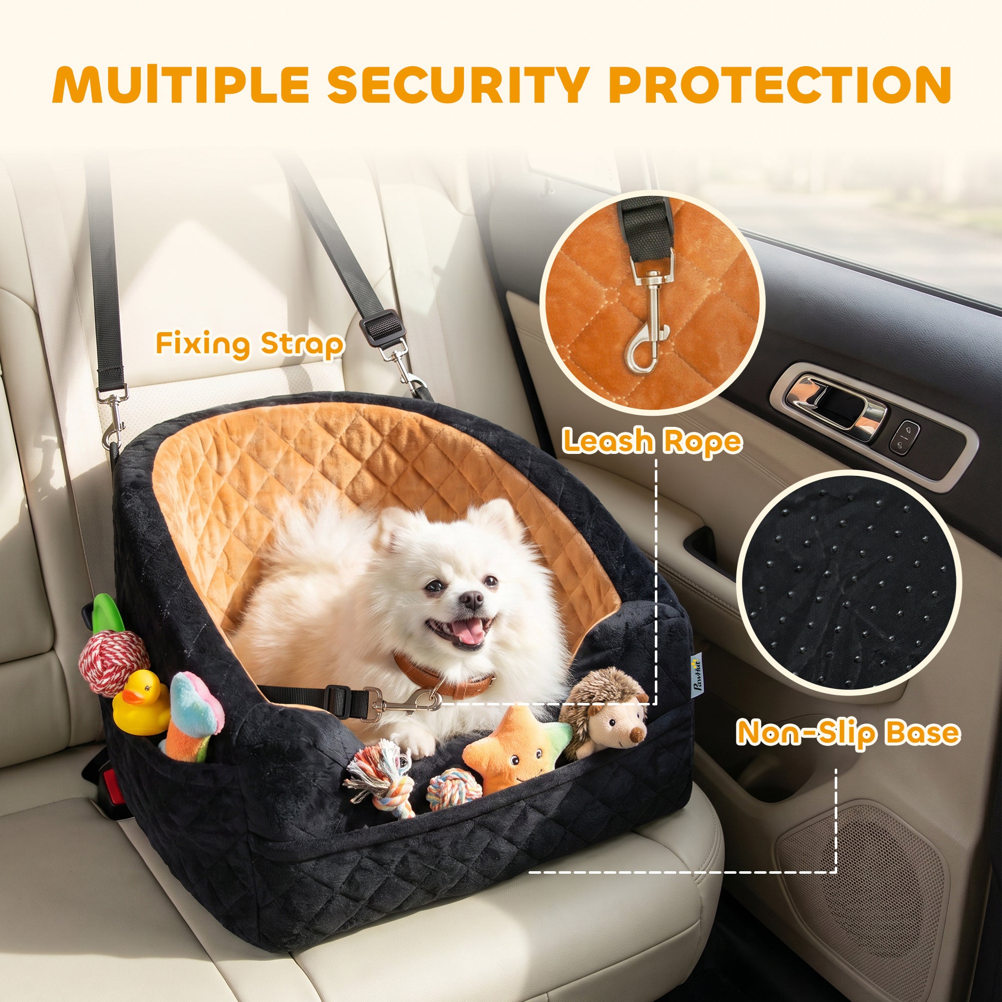 pawhut-si-ge-auto-pour-chien-petit-chien-moins-de-10kg-avec-coussin-pais-marron image 6