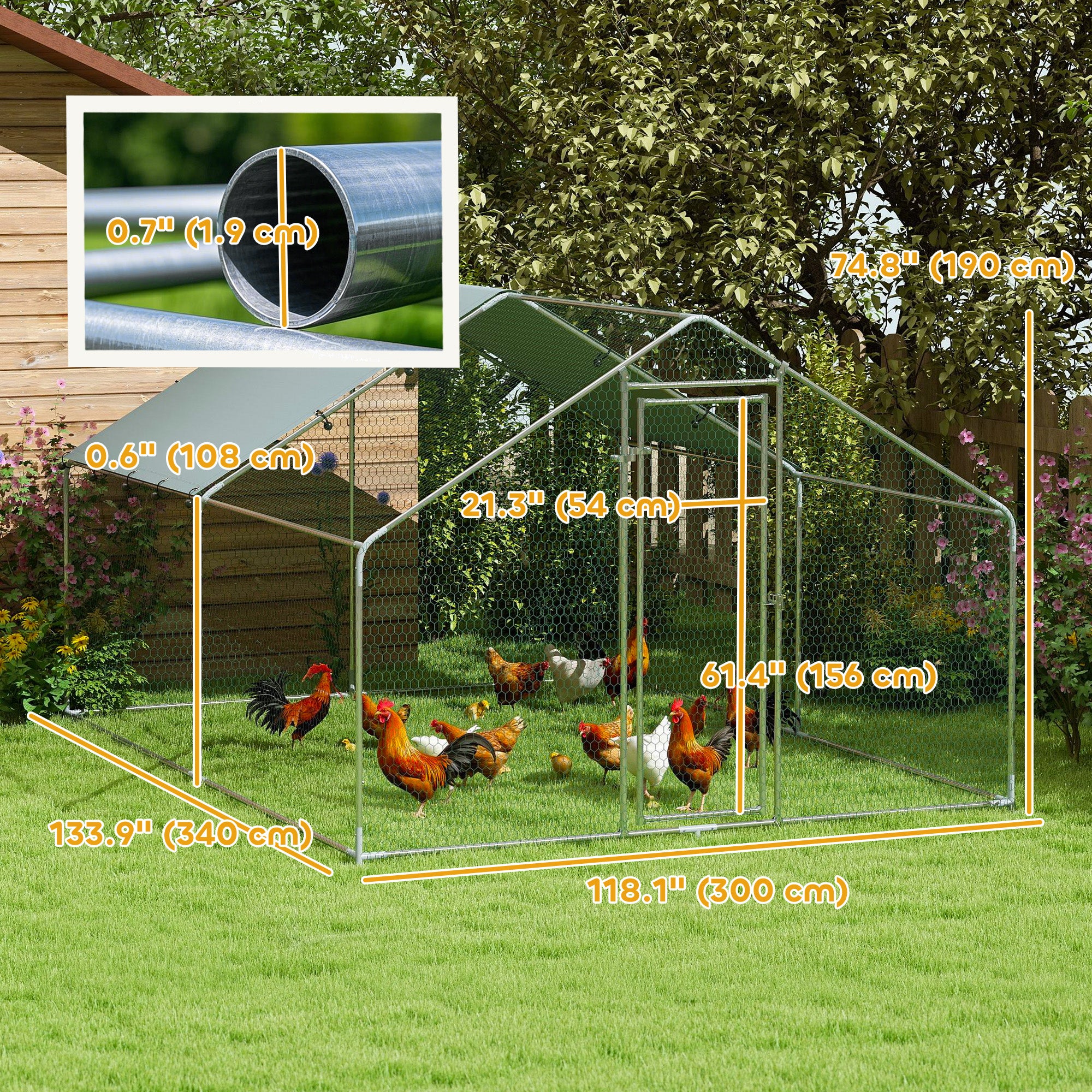 pawhut-enclos-ext-rieur-pour-poules-3-x-3-4-m-m-tal-avec-b-che-uv-argent image 5