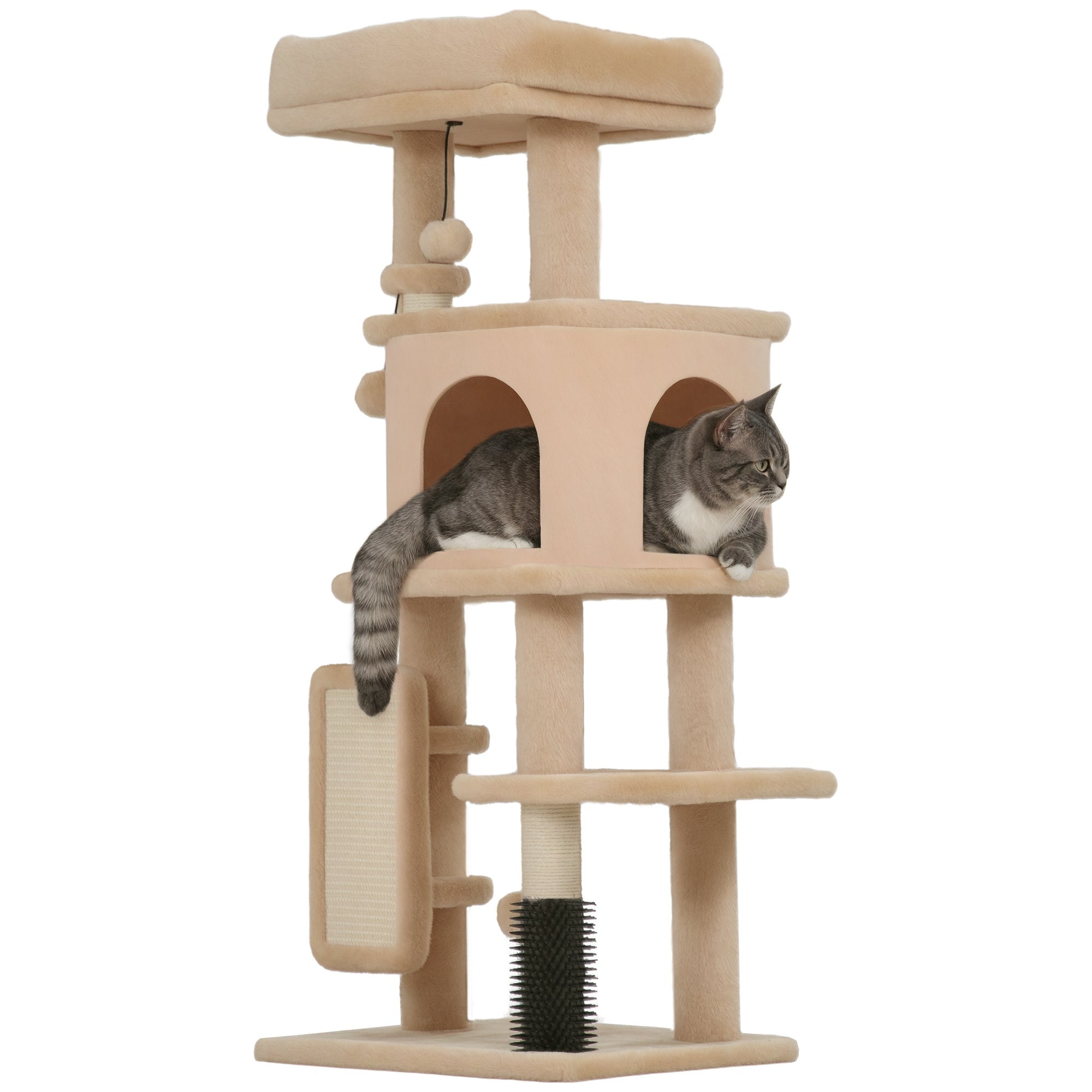 pawhut-arbre-chat-41-avec-niche-couchage-griffoirs-et-brosse-beige image 1