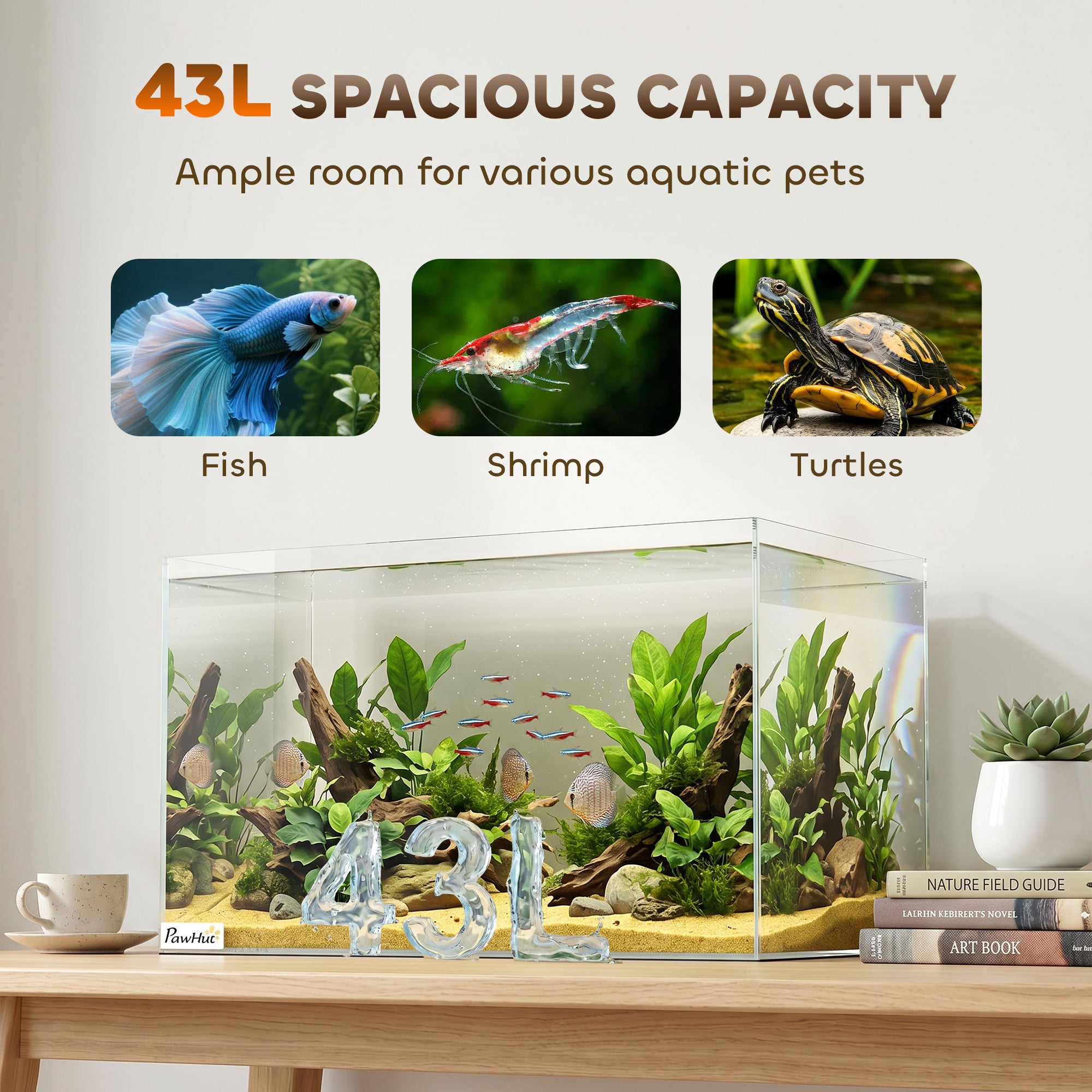 pawhut-aquarium-en-verre-43l-50-x-30-x-30-cm-avec-tapis-de-protection image 8