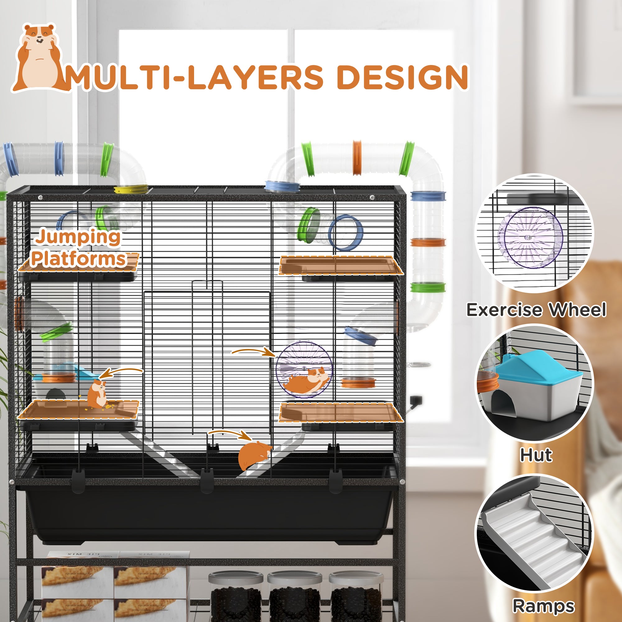 pawhut-grande-cage-hamster-81-cm-avec-tag-re-et-tubes-noire image 8