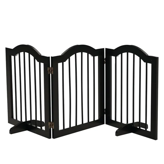 pawhut-barri-re-chien-3-panneaux-pliable-autoportante-bois-noir image 1