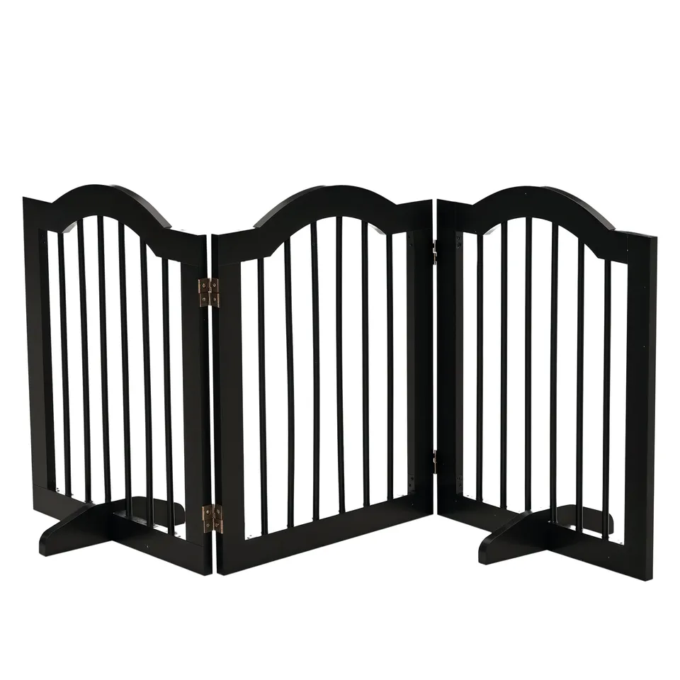 pawhut-barri-re-chien-3-panneaux-pliable-autoportante-bois-noir image 1