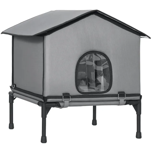 pawhut-maison-d-ext-rieur-sur-lev-e-pour-chat-avec-lit-amovible-gris image 1