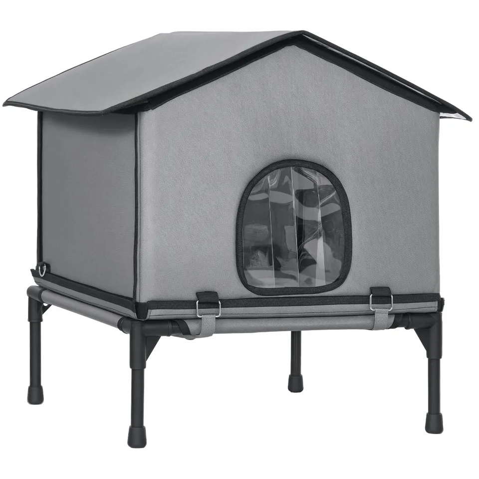 pawhut-maison-d-ext-rieur-sur-lev-e-pour-chat-avec-lit-amovible-gris image 1