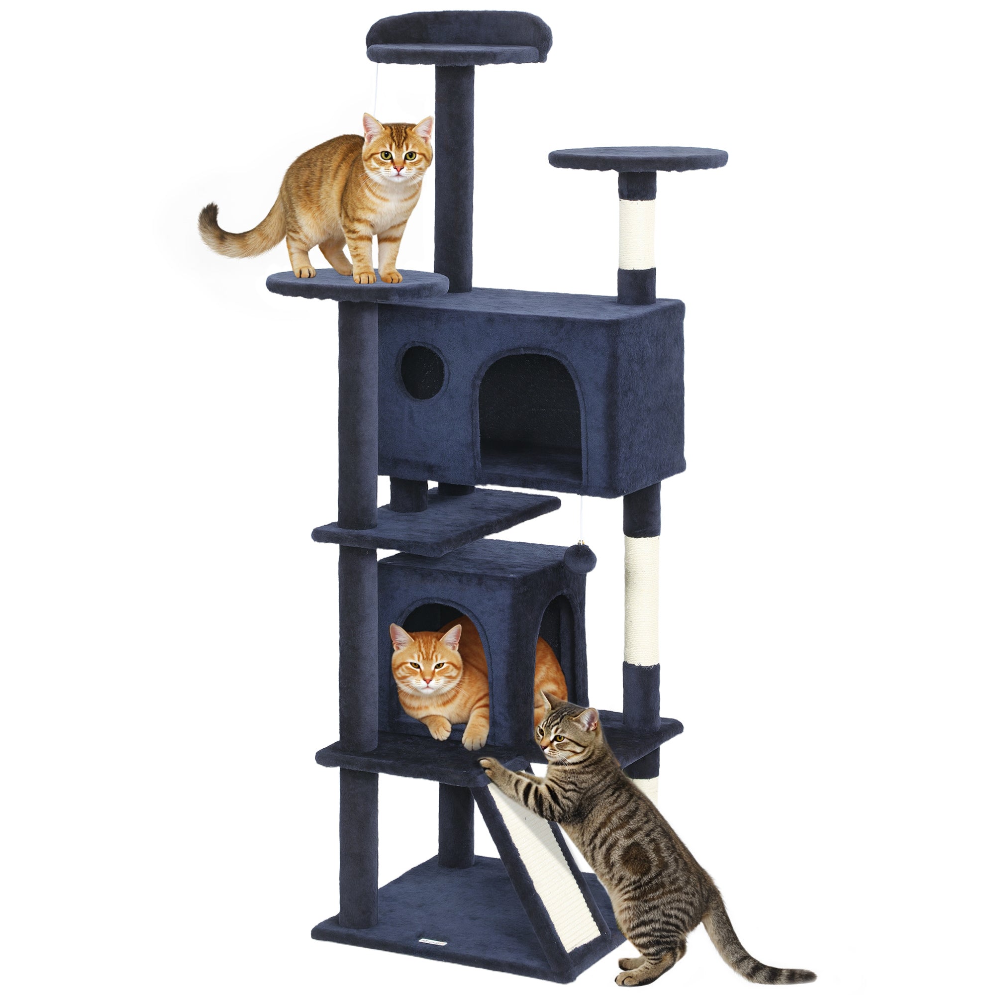 pawhut-arbre-chat-63-avec-condos-lit-rampe-et-griffoir-bleu-fonc image 1