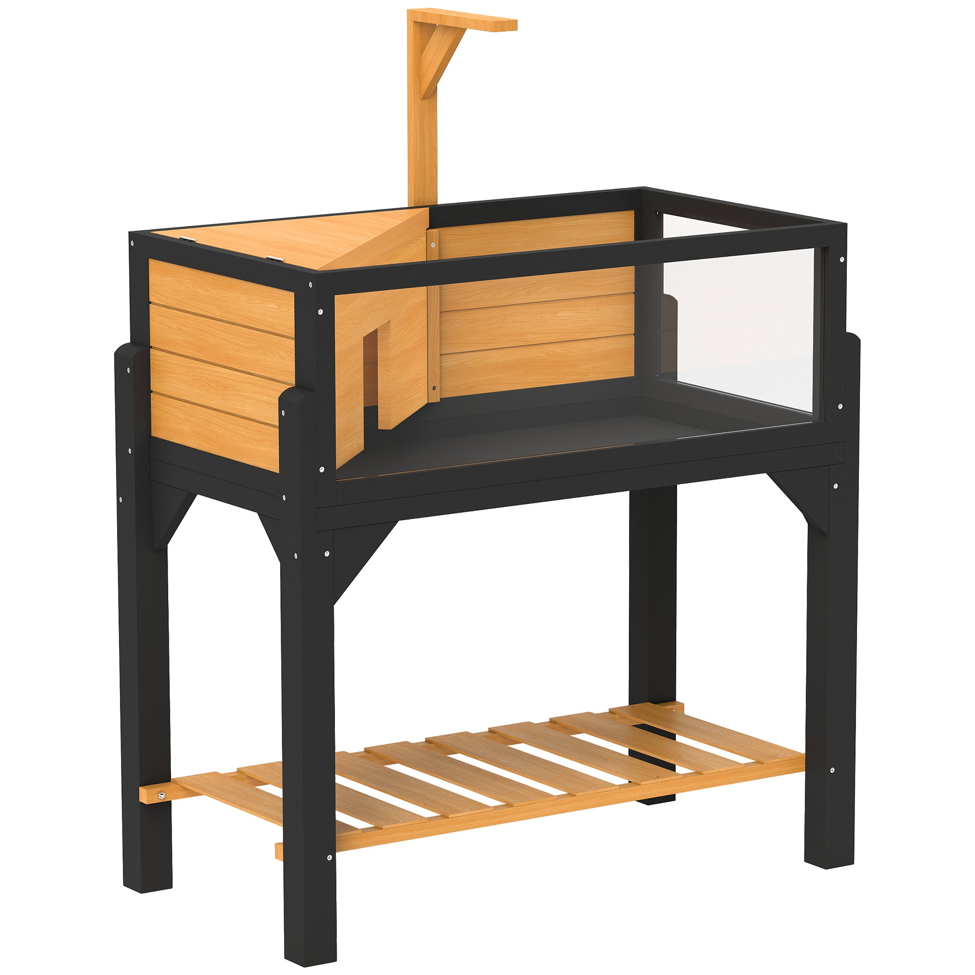 pawhut-enclos-tortue-en-bois-avec-tag-re-fen-tres-et-support-lampe-jaune-int-rie image 2