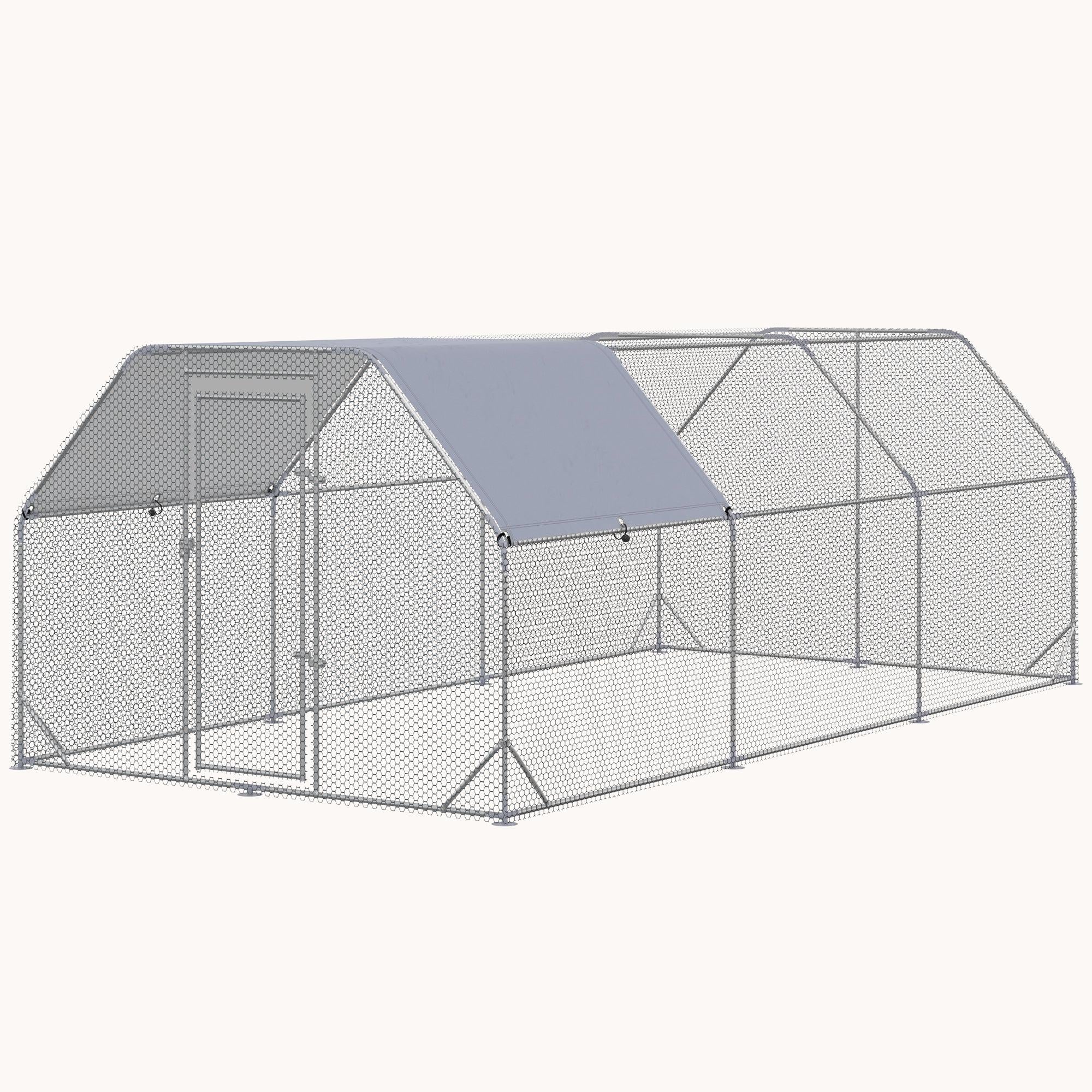 pawhut-enclos-ext-rieur-poules-m-tal-5-7-x-2-8-m-avec-b-che-argent image 2