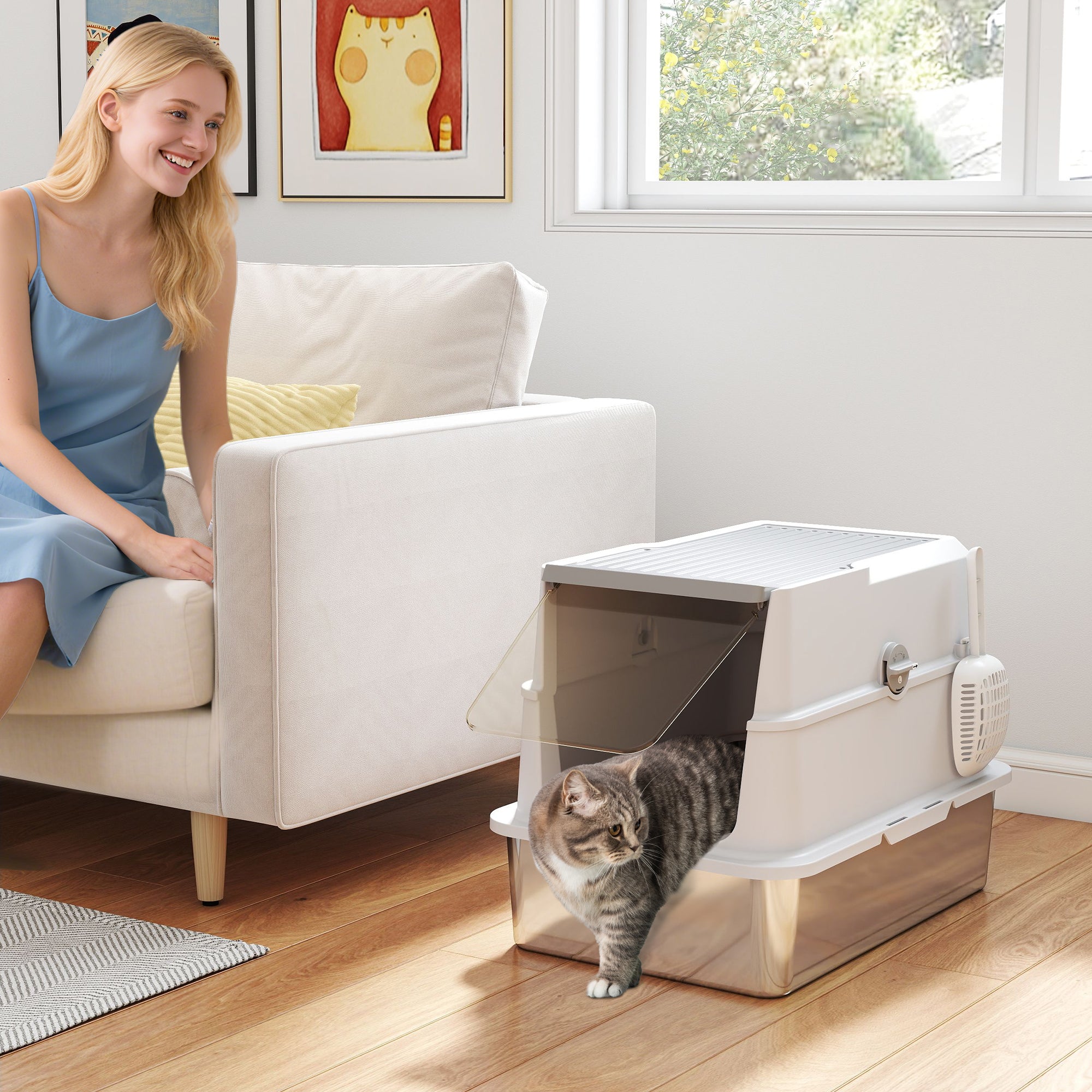 pawhut-bac-liti-re-chat-xl-ferm-inox-avec-d-sodorisant-acier image 4