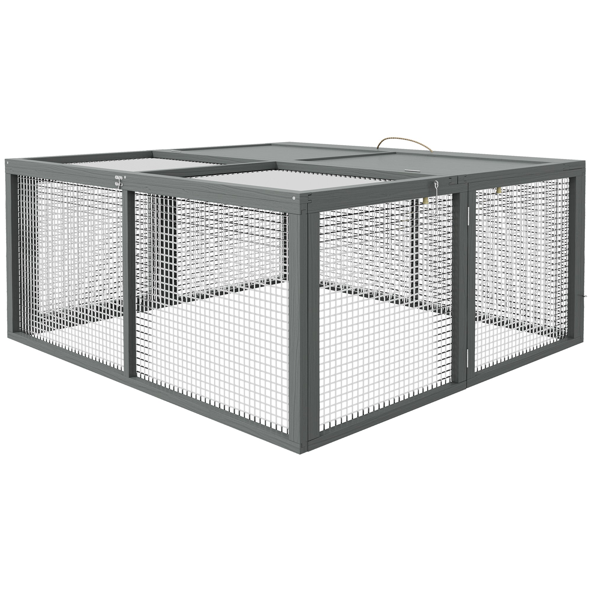 pawhut-clapier-lapin-pliable-en-bois-avec-toit-ouvrant-2-3-lapins-gris image 2